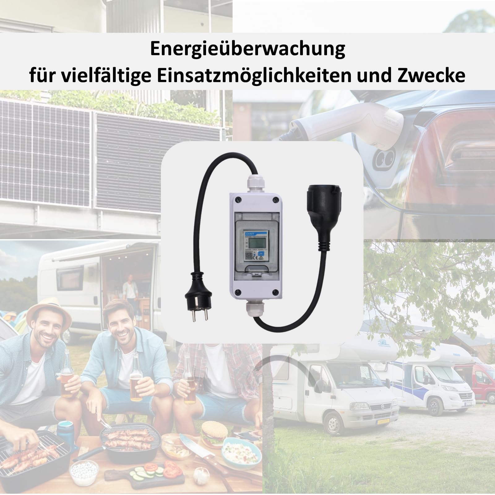 Contatore elettrico mobile (CHINT DDSU666) - alloggiamento IP65, spina Schuko IP44 e accoppiamento, contatore per camper, veicoli elettrici e impianti fotovoltaici da balcone