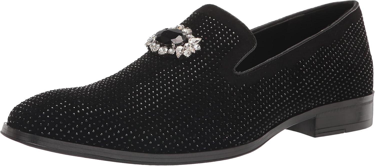 Stacy Adams Men's Spark Brooch & Rhinestone Slip On Loafer, Black, 15