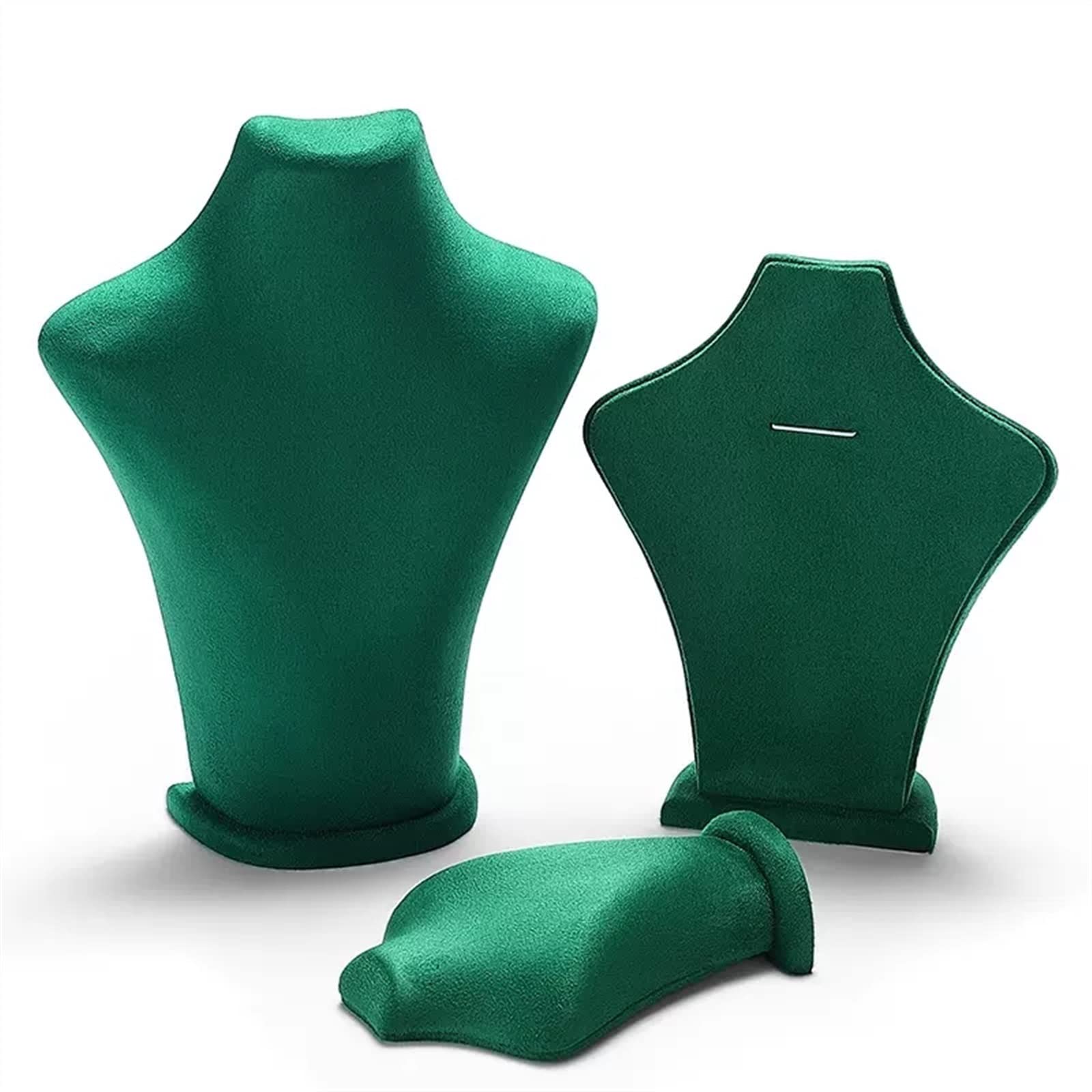 LLXYWJ Schmuckständer, grüner Samt, Schmuck, Schaufensterpuppe, Büste, Halskette, Ohrring, Anhänger, Kette, Ausstellungsstand, Modellhalter, Heimdekoration, Halskette, Anhänger (eine Farbe).