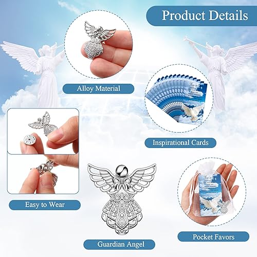 Miniatura 3 de Geosar Juego de 25 pines conmemorativos de ángel, fichas de bolsillo funerarias, guardián, ángel, tarjetas de poema con bolsas de organza, regalos