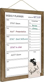 Dry Erase White Board Weekly Calendar Board, Magnetic Whiteboard for Wall,10.6“x14.7 Solid Wood Rustic Brown Framed Message Board, Planner Board for Office, Home, Schooll(Weekly-BB-RB-2737)
