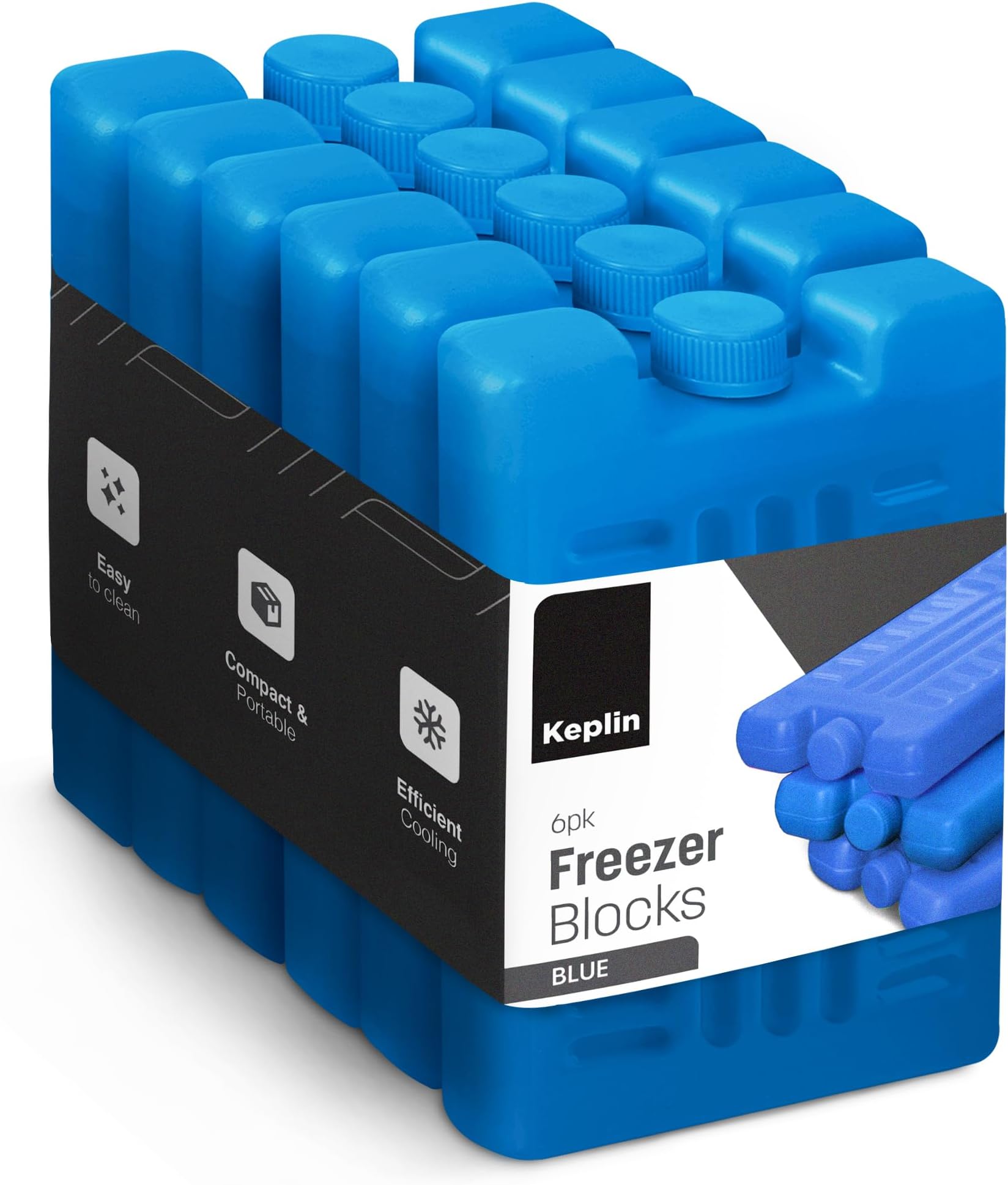 KEPLIN Freezer Ice Blocks (6 Pack) – Reusable Ice Packs for Cooler Bags, Lunch Boxes, Travel, Picnic & Camping – Long Lasting Cooling Gel Keeps Food & Drinks Fresh for Hours