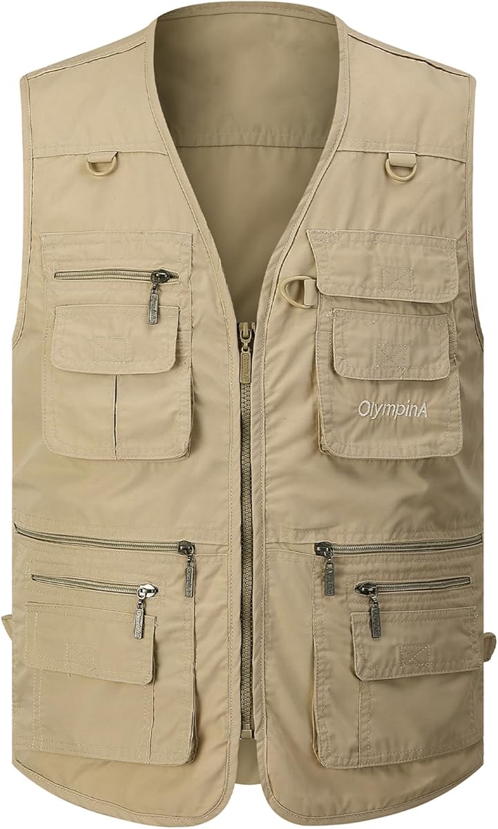Gihuo Men's Fishing Vest Utility Safari Travel Vest with Pockets Outdoor Work Photo Cargo Fly Summer Vest
