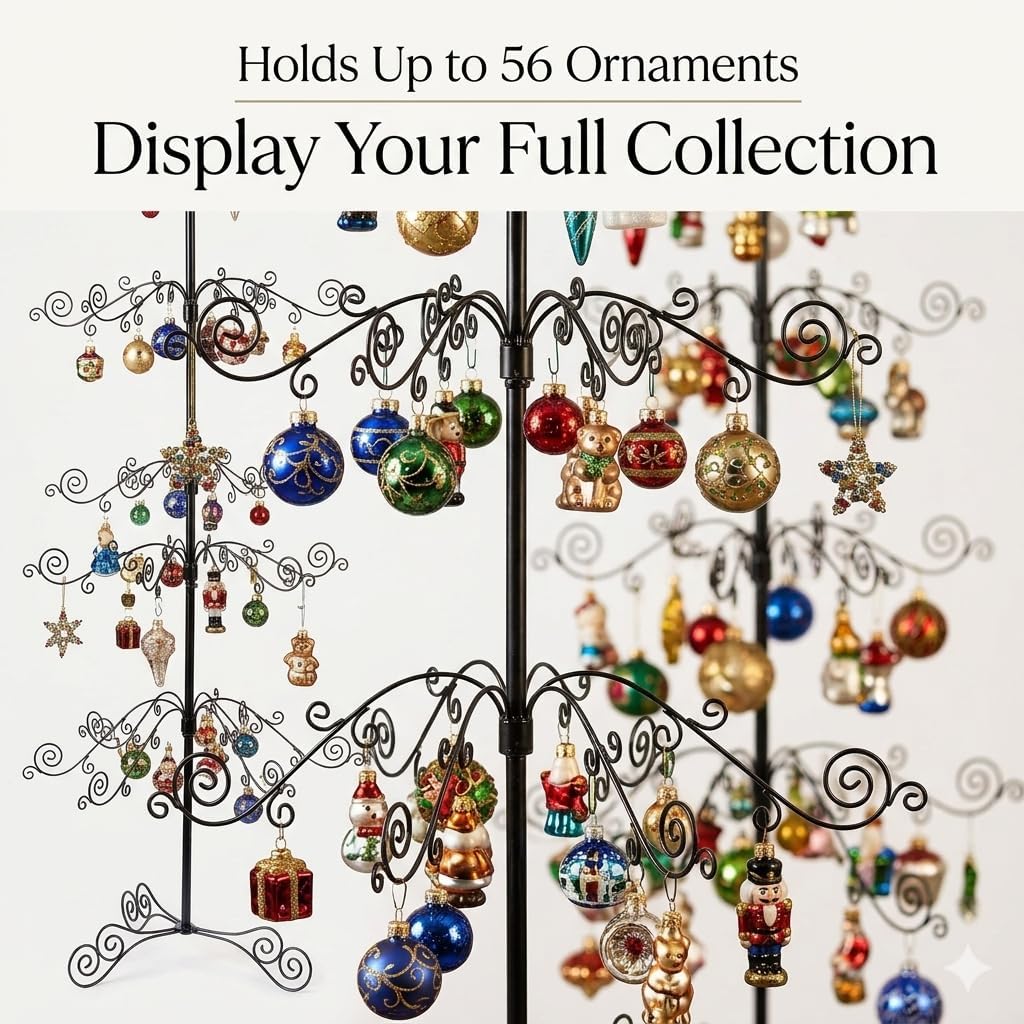 HOHIYA 3 Ft Ornament Display Tree 56-Hook Metal Stand Black image 2