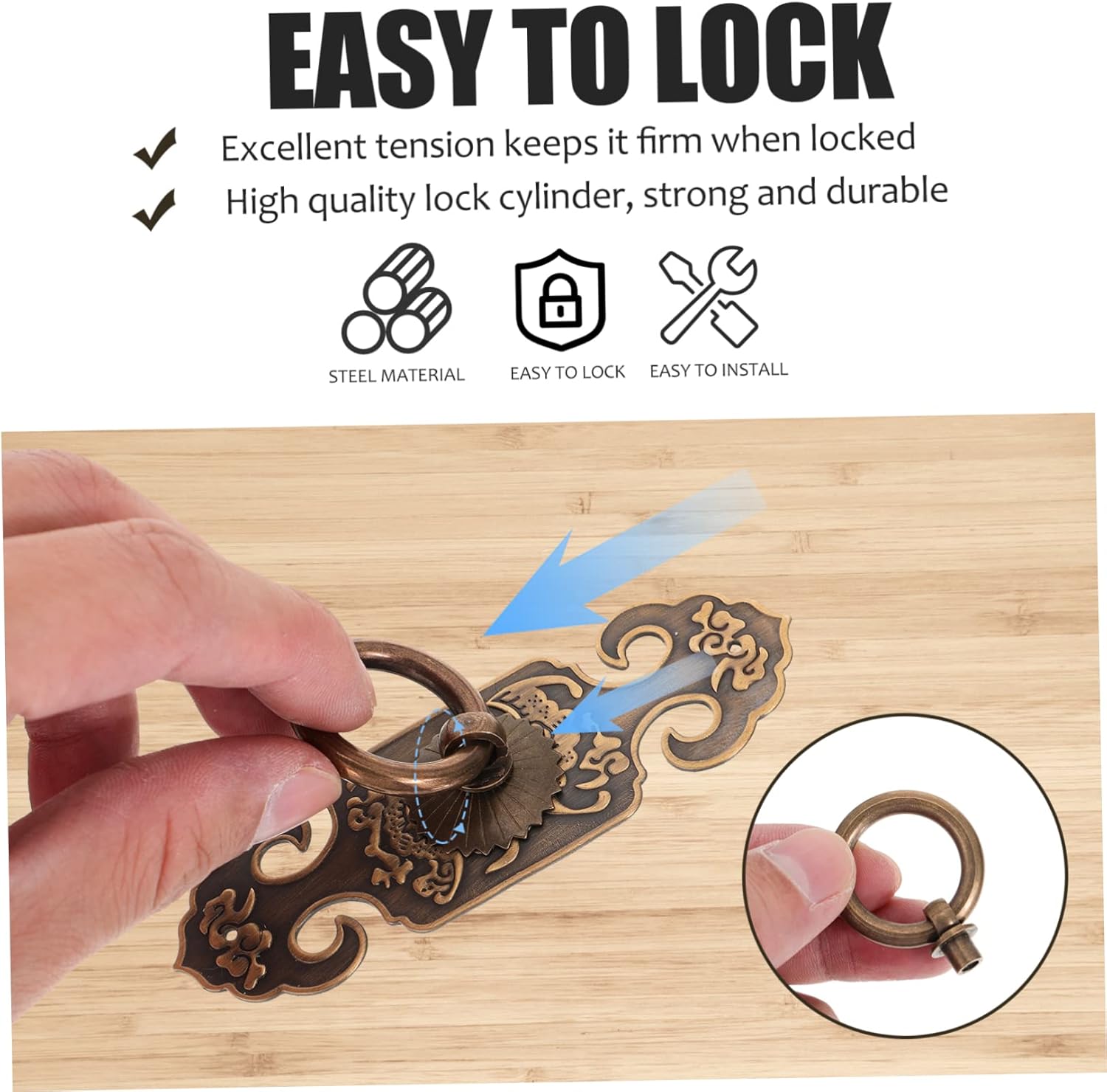 OSALADI Copper Door Pin Handle 2Pcs Brass Cabinet Pulls Vintage Style Chinese Drawer Pulls for Furniture Door Cupboard Wardrobe Dresser Hardware