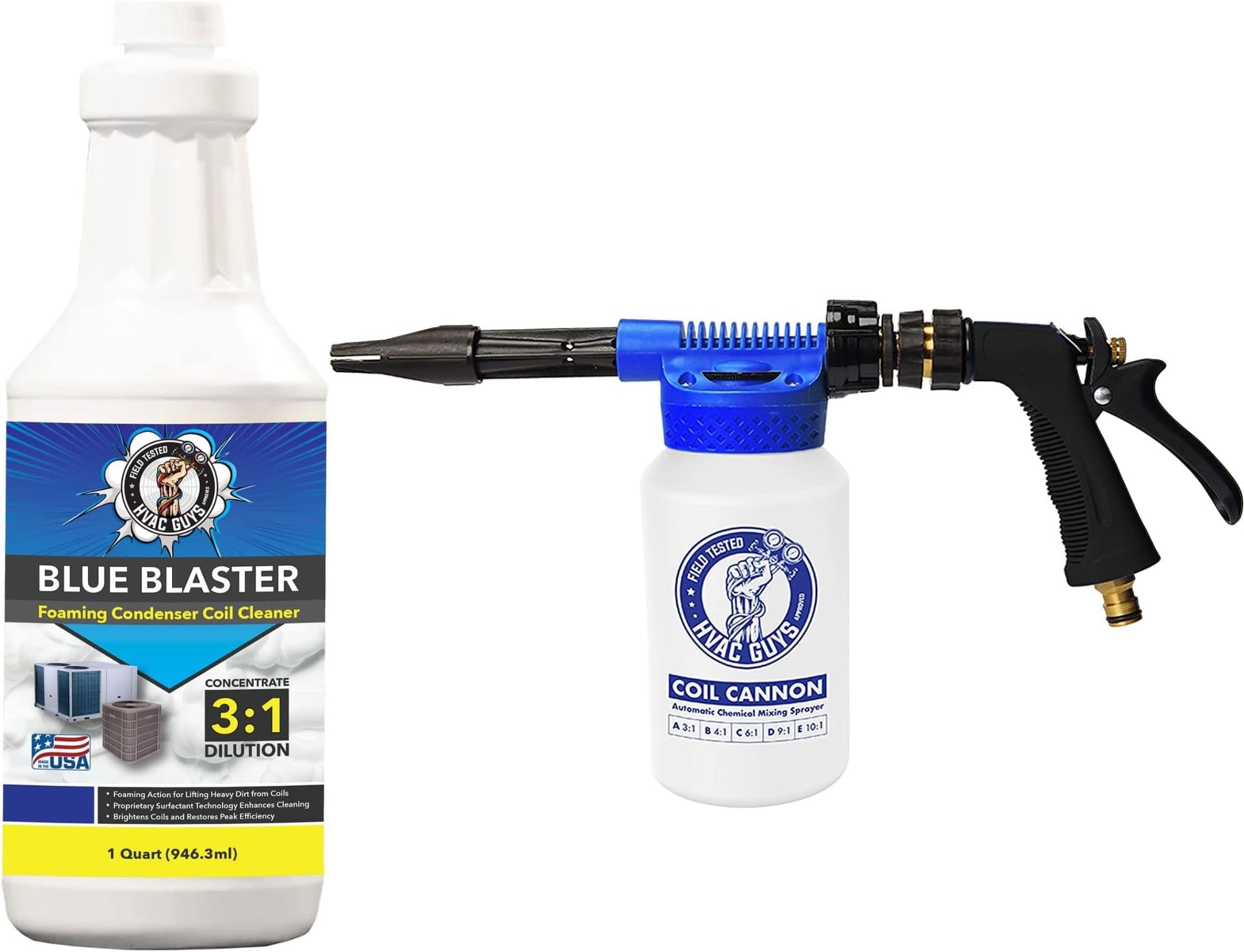 HVAC Guys Blue Blaster Quart AC Coil Cleaner + Coil Cannon