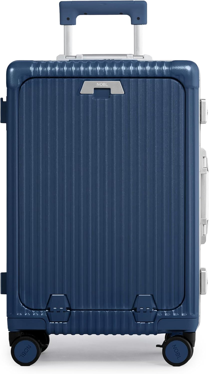 Nobl Travel Carry On Luggage, Noble Zipperless Aluminum Frame PC Hard Shell Suitcase, 22.5″x15″x9.5″ Airline Approved, 360° Spinner Wheels, TSA Locks, USB Charging, Cup & Phone Holder – Midnight Blue Nobl Travel Carry On Luggage, Noble Zipperless Aluminum Frame PC Hard Shell Suitcase, 22.5″x15″x9.5″ Airline Approved, 360° Spinner Wheels, TSA Locks, USB Charging, Cup & Phone Holder – Midnight Blue