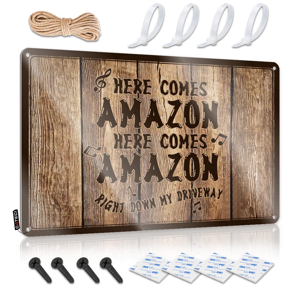 Tin Bar Signs Here Comes Amazon Right Down My Driveway Tin Sign Metal Tin Signs Funny Men Cave Decor(30X40CM)