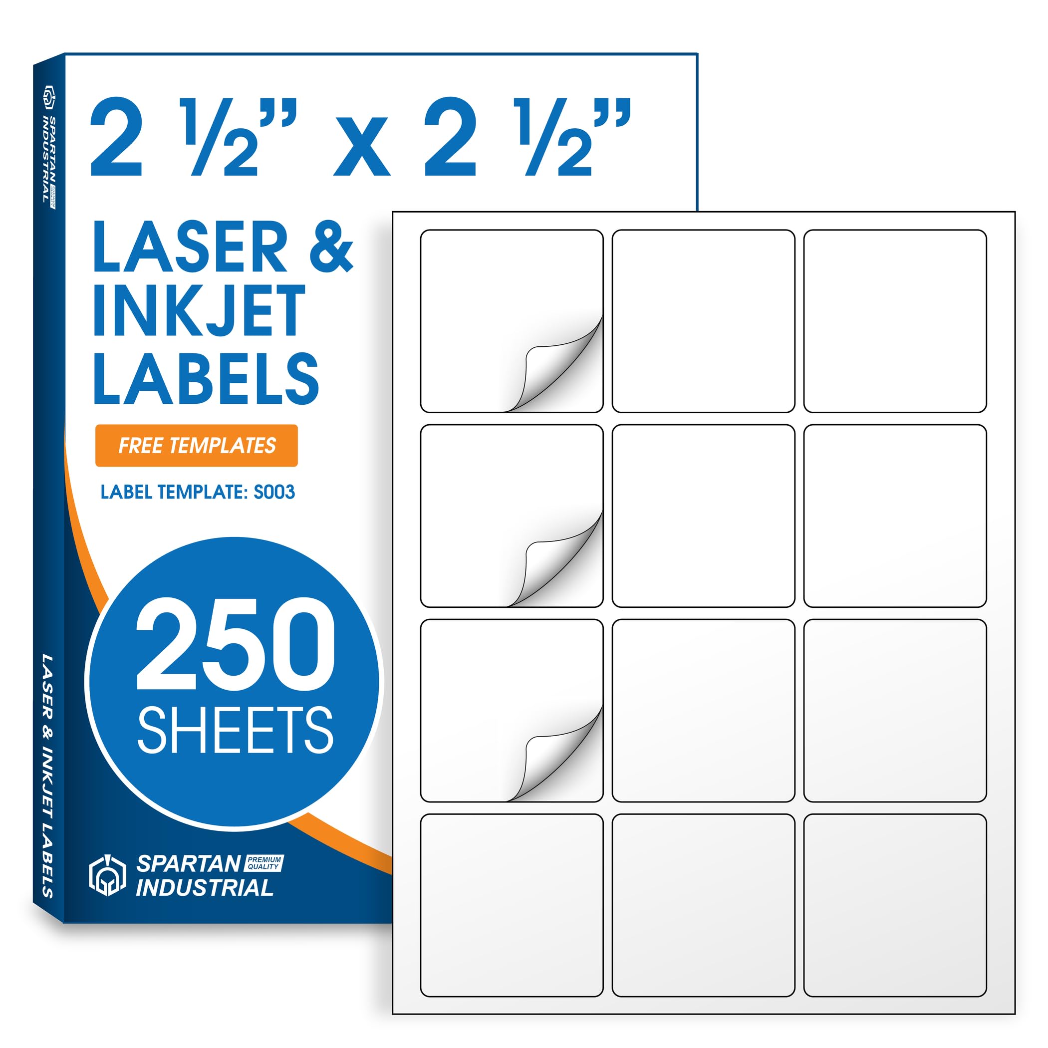 2 1/2" X 2 1/2" Square Printable Labels Compatible with Inkjet and Laser Printers - 250 Sheets, 3000 Matte White Paper Stickers for QR Codes, Barcodes