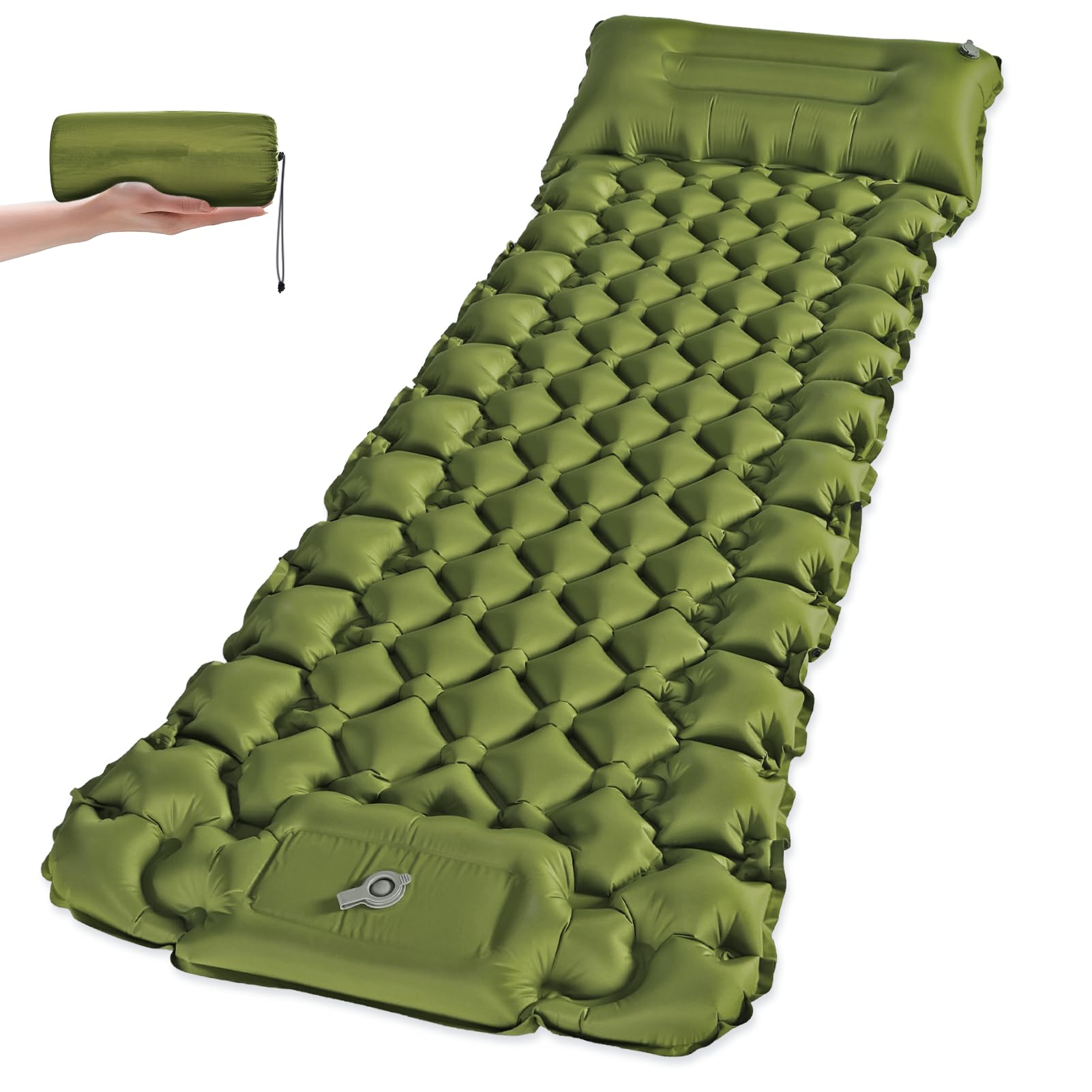 NHOWIN Isomatte Camping, 9CM Leichte Luftmatratze Camping Matratze mit Integrierter Fußpumpe, All-in-One Aufblasbare Isomatte Ultraleicht für Backpacking, Wandern, Zelten