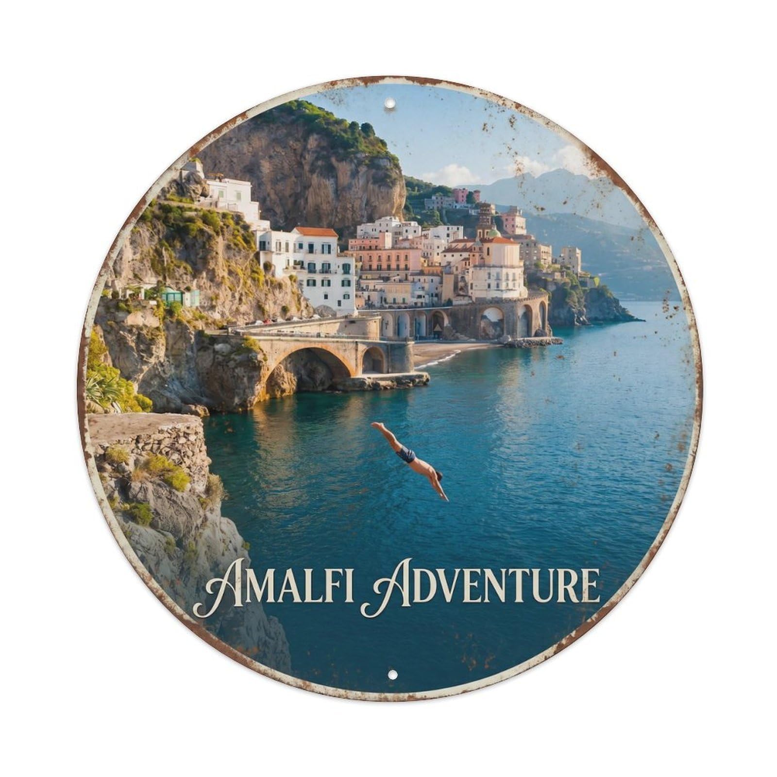 Vintage Travel Italy Seaside Cliff Diving Metal Tin Sign Plaque