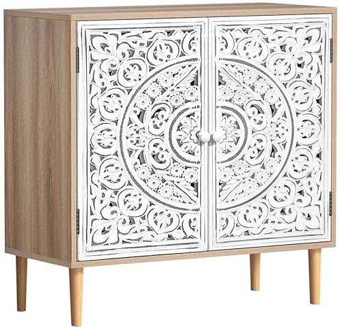 Accent Cabinet with 2 Doors, Vintage Hollow Carving Buffet Cabinet,