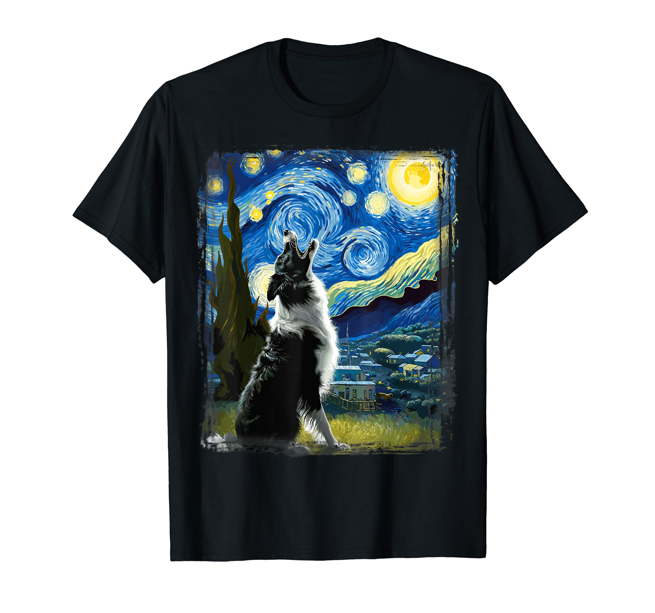 Border Collie Dog Art Van Gogh Starry Night Border Collie T-Shirt