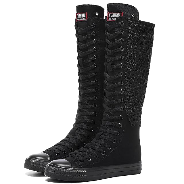 Momuk Fashion Girls Canvas Boots Knee High Sneakers Causal School Shoes Applicable for Both School Dresses or Casual