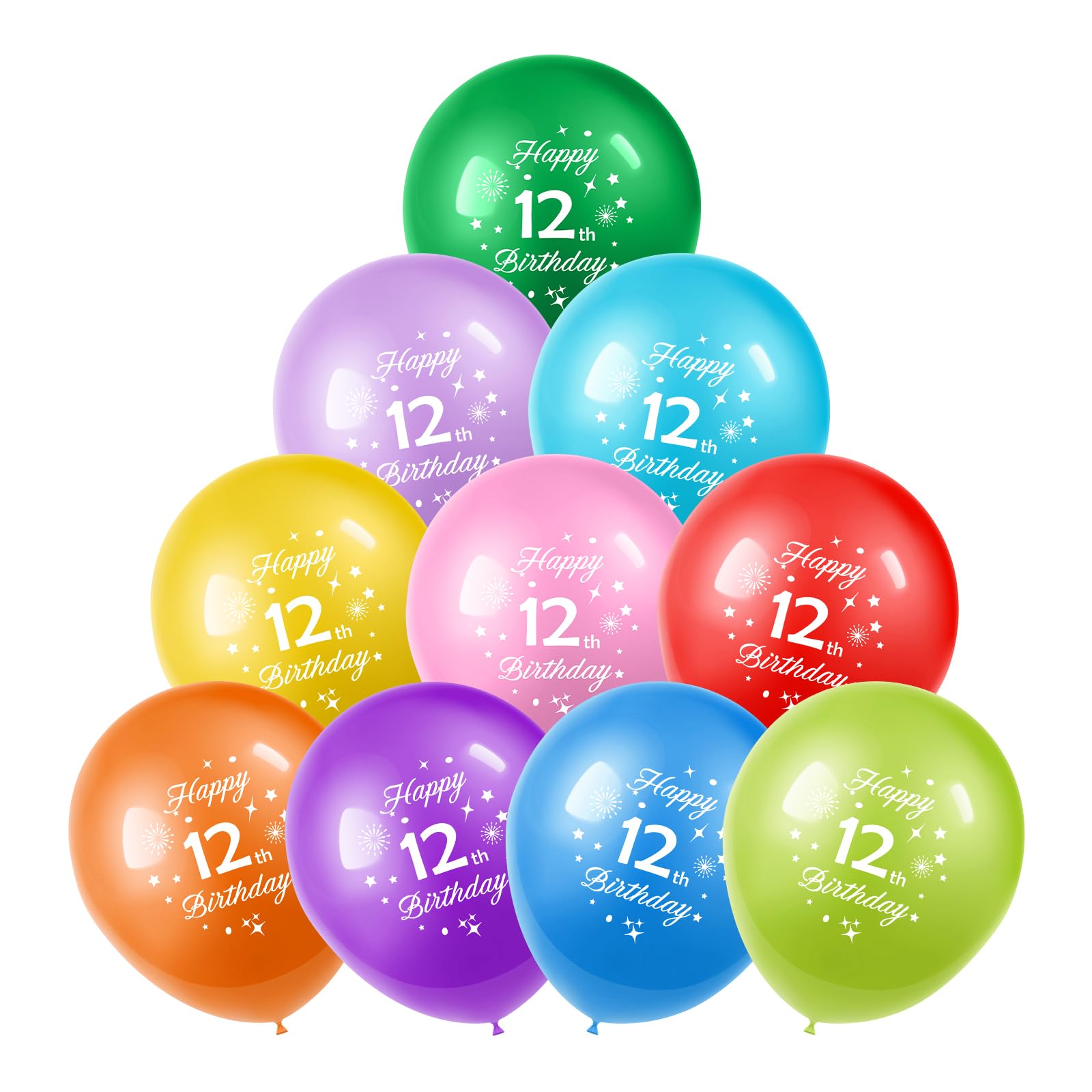 Yiran 12th Birthday Balloons 10PCS, 12'' Latex Assort Multicolour Number Balloons, Digit 12 for Boys Girls Kids Year Old Party Decorations, Gifts