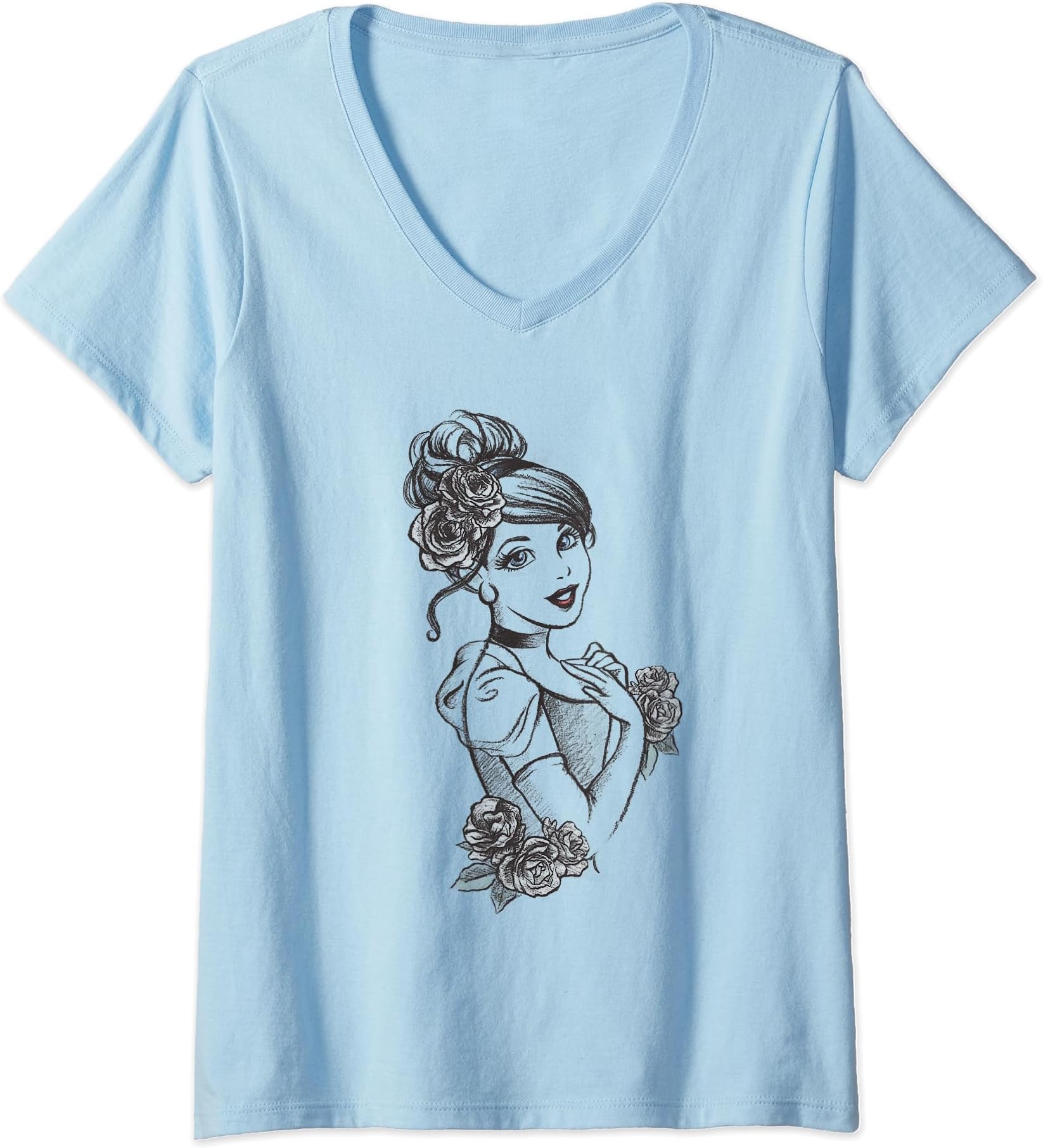 disneyWomens Disney Cinderella Royal Roses Princess Portrait V-Neck T-Shirt