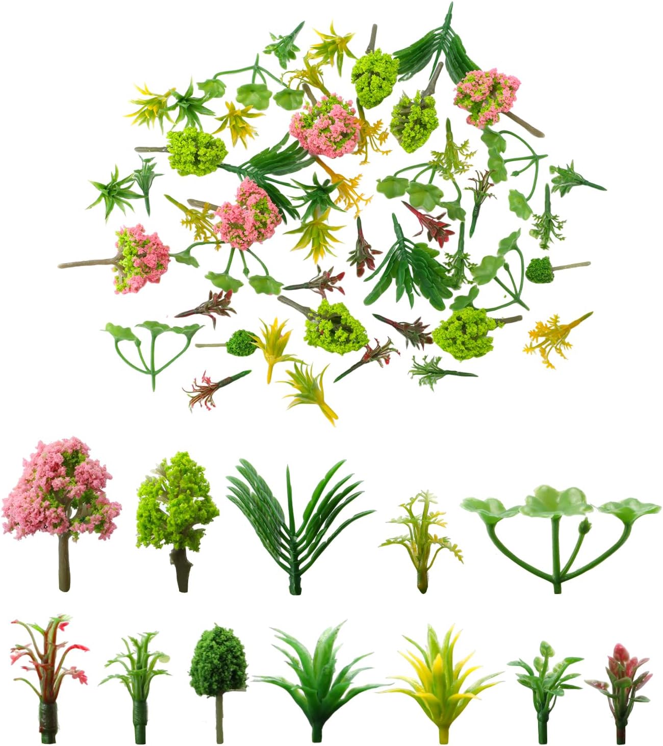 47pcs Model Trees 1.37-5.11" Mixed Diorama Model Tree Colourful Flower Trees Grass Architecture Mini Trees for Crafts Building Model Railway Scenery Landscape Supplies (Style 01)