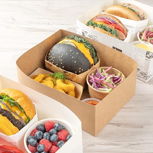 Miniatura 17 de Restaurantware Bio Tek - Bandejas de hamburguesas de 8.4 x 6 x 3.5 pulgadas, 100 bandejas de papel desechables para alimentos, bandejas de papel