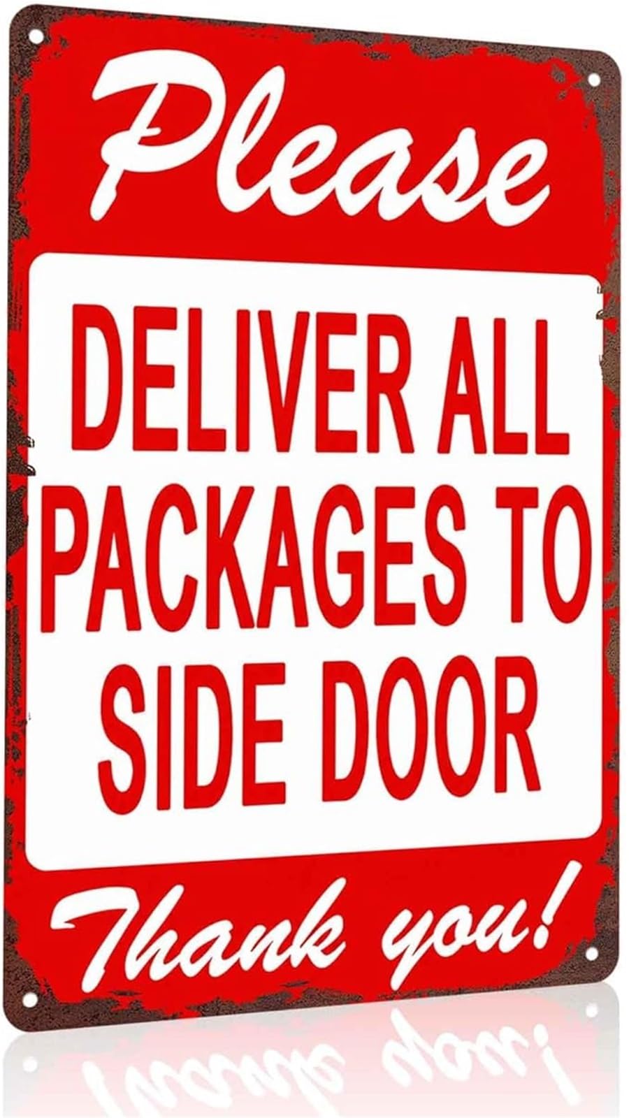 ICYJRFHLTF Funny Delivery Sign Deliver All Packages To Side Door Vintage Retro Metal Tin Sign for Porch Garage Door Entryway 8 X 12 in