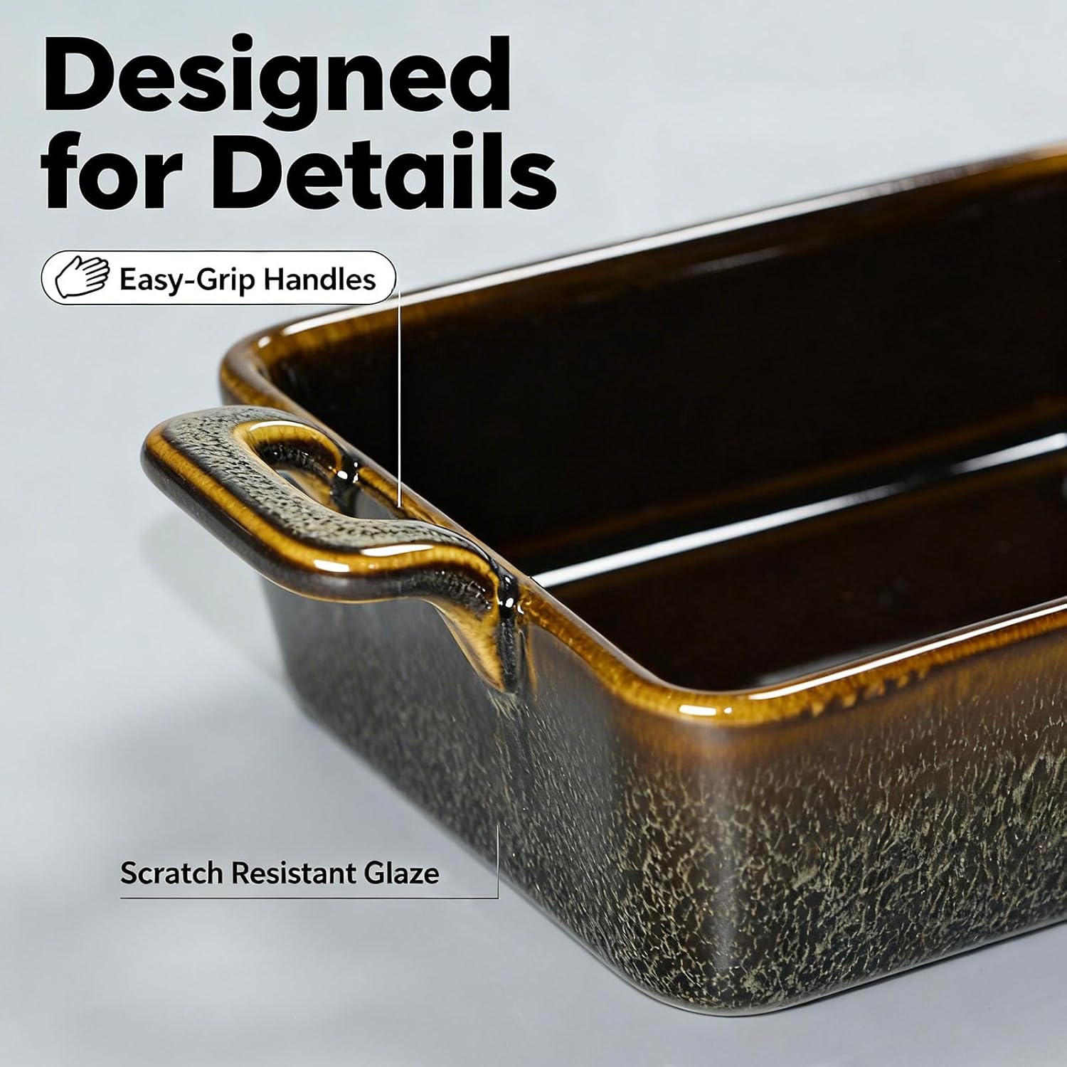 7 x 4 Au Gratin Baking Dishes for Oven Safe and Microwave Cooking and Baking, 2 piece, Heat Resistant Ceramic with Handles for Serving, Small Casserole Dish Set for 1 or 2 person servings, Brown
