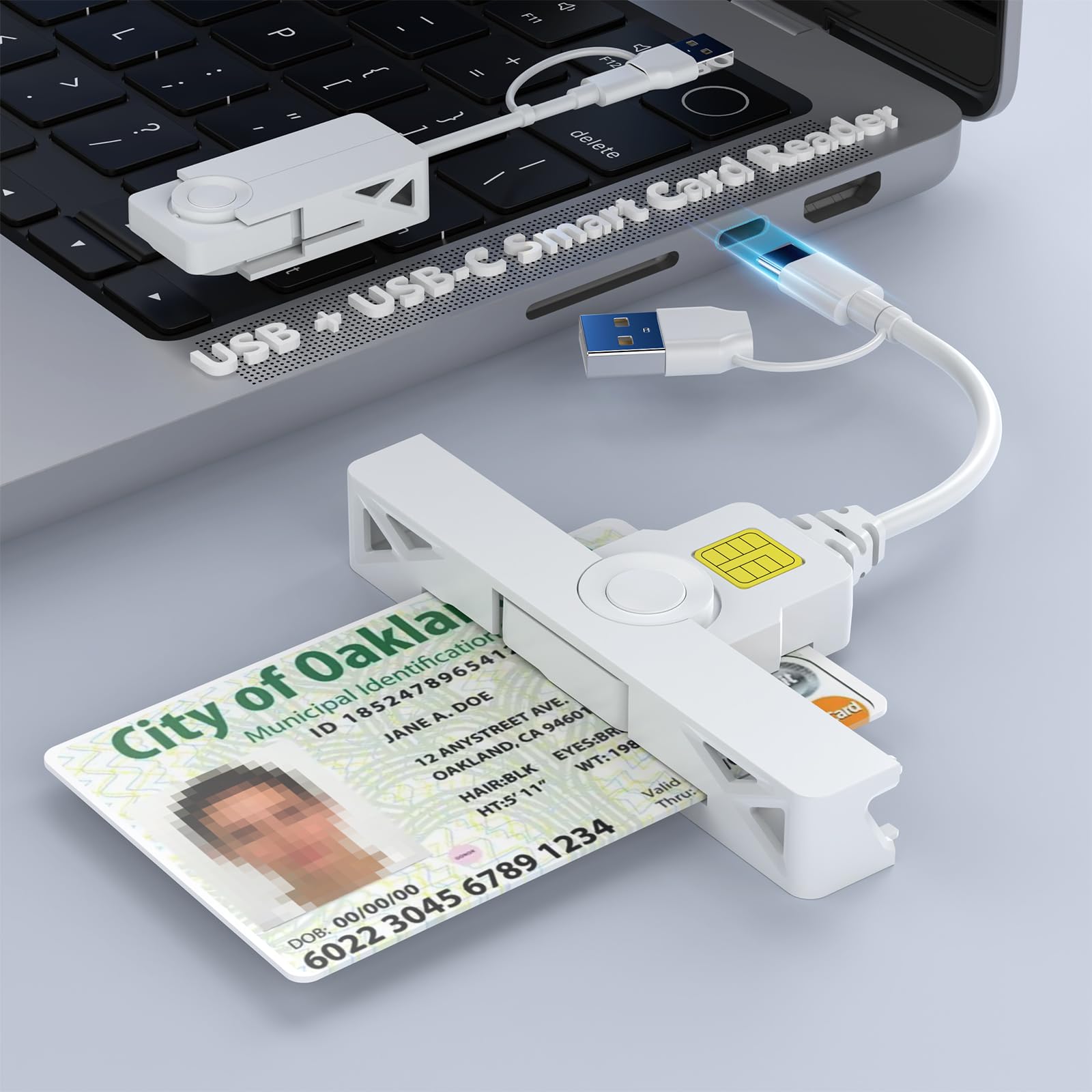 USB C CAC Reader Military2 IN1 CAC Card Reader DOD Military USB Common Access CAC Fold Smart Card Reader USB/Type C Switch Connector ID CAC Card Reader Compatible with Mac Os, Windows,Linux,