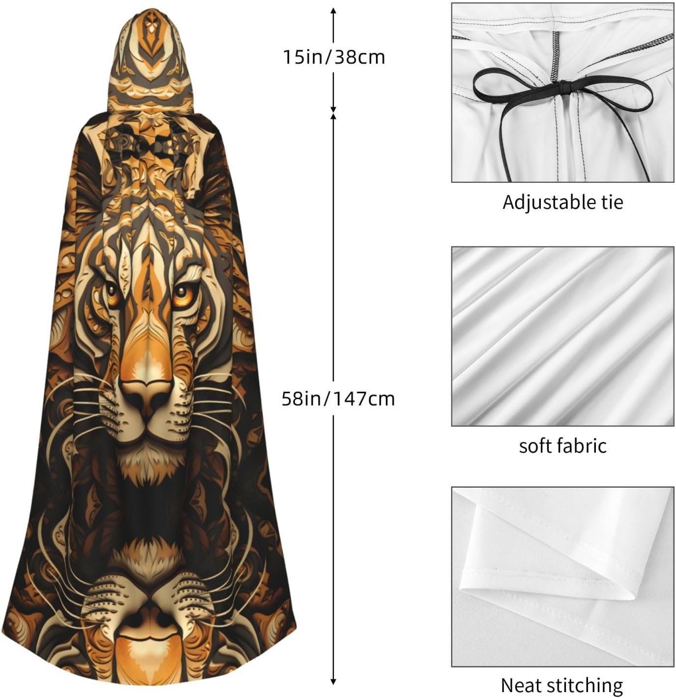 domineering tiger head Patterned Hooded Cape - Ideal Costume for Carnival/Festival Party Cosplay