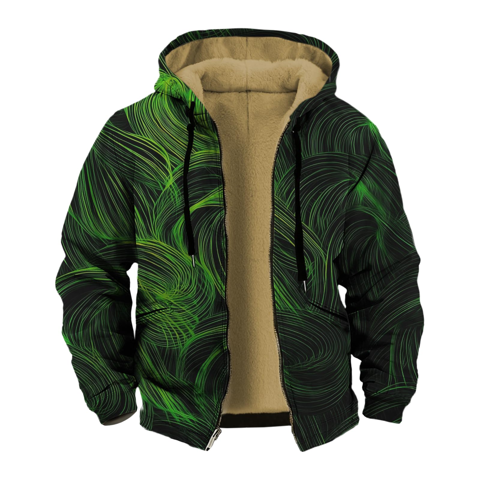 Mens Winter Coats Long Sleeve Sherpa Fleece Lined Full Zipper Retro Ethnic Print Big And Tall Fashion Warm