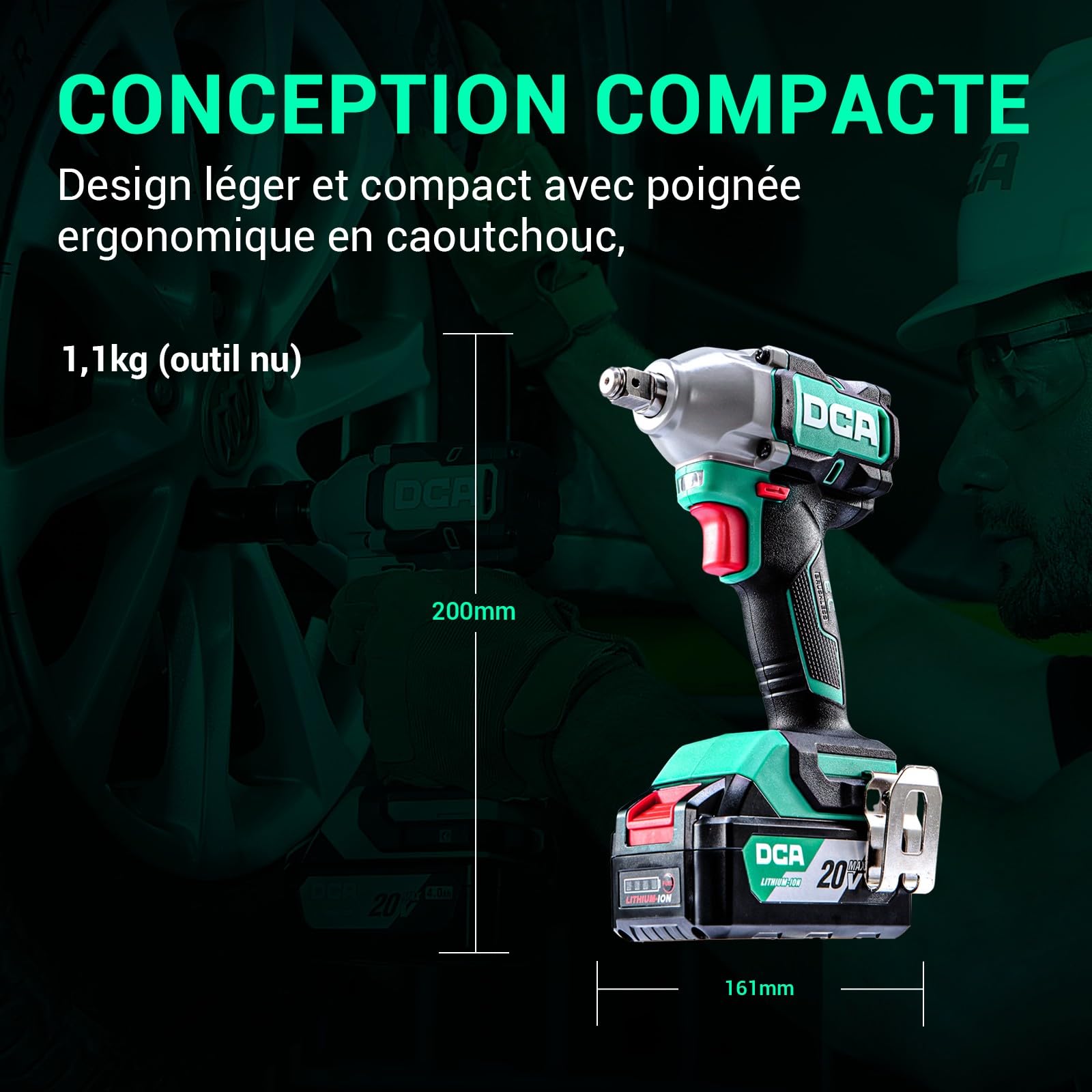 DCA Clé à chocs sans balais 20V avec batterie 4,0Ah, bague de retenue 1/2 pouce, clé à chocs sans fil, couple élevé de 235 ft-lbs, 4 modes pour l’automobile et le bricolage, ADPB320