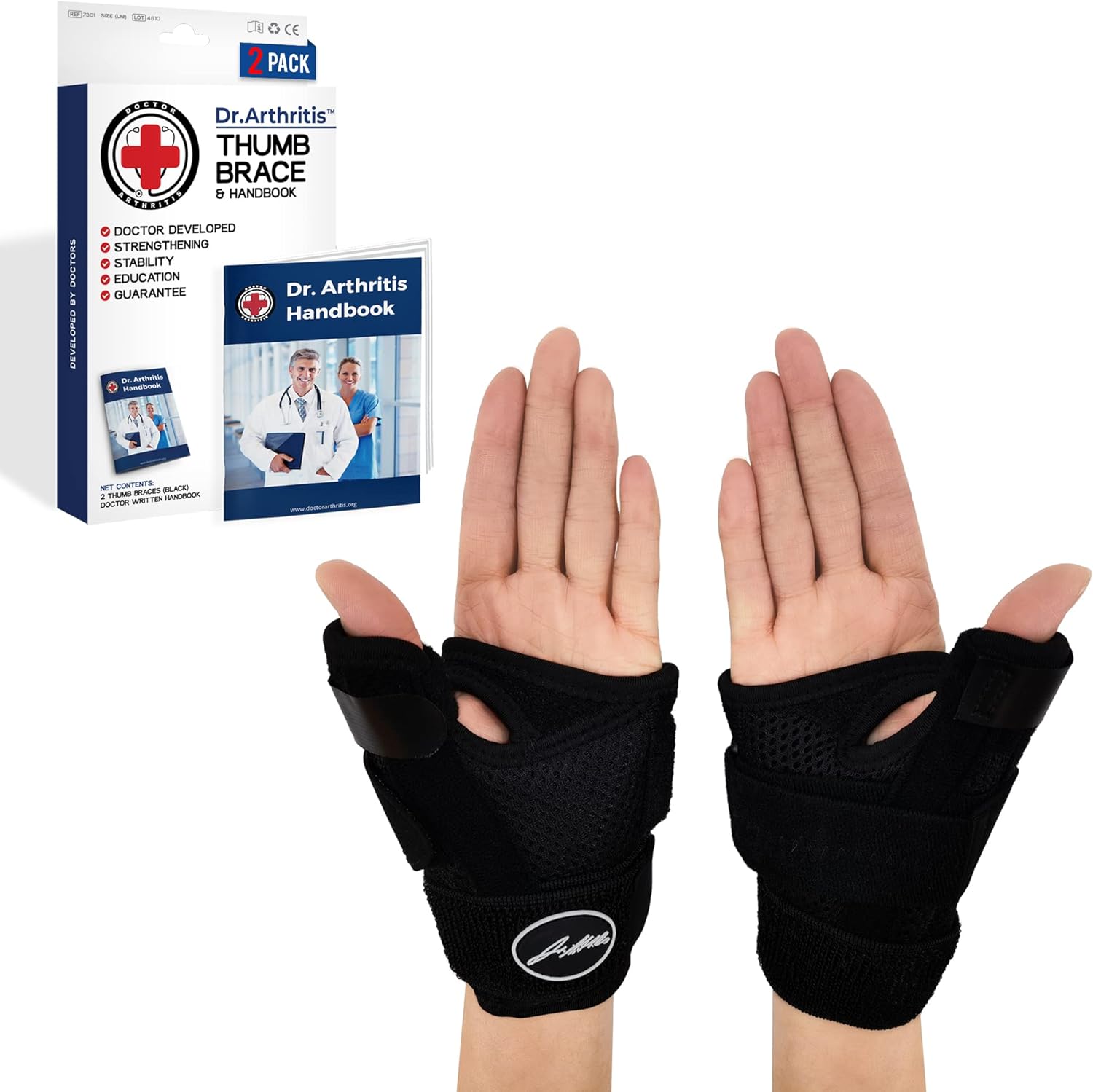 Dr. Arthritis Doctor Developed Thumb Brace / Thumb splint / Thumb spica splint / Thumb Stabilizer for Men and Women - & Doctor Written Handbook - For right and left hand (Pink, Single) : Health & Household