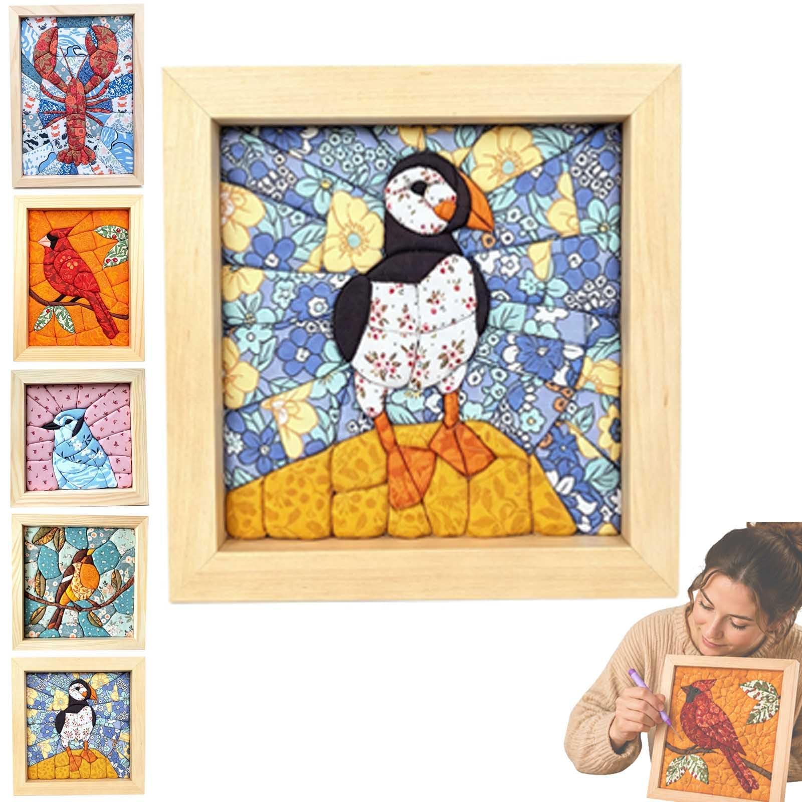 DIY No-Sew Fabric Mosaic Wall Art Craft Kit with Frame & Tools