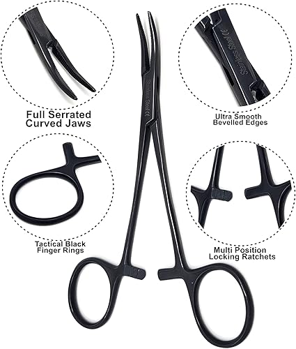 Vista 6 de Pinzas de bloqueo hemostático de 5 pulgadas curvadas con mandíbulas dentadas completas, ideales para sujetar, pescar, bomberos, enfermeras, médicos
