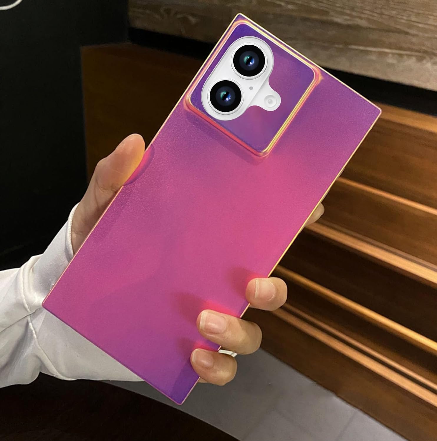 Omorro Compatible with iPhone 16 Iridescent Pink Matte Laser Rectangle Fluorescent Case for iPhone 16 - Slim Rectangular Design - Protective Soft Cover - Image 7