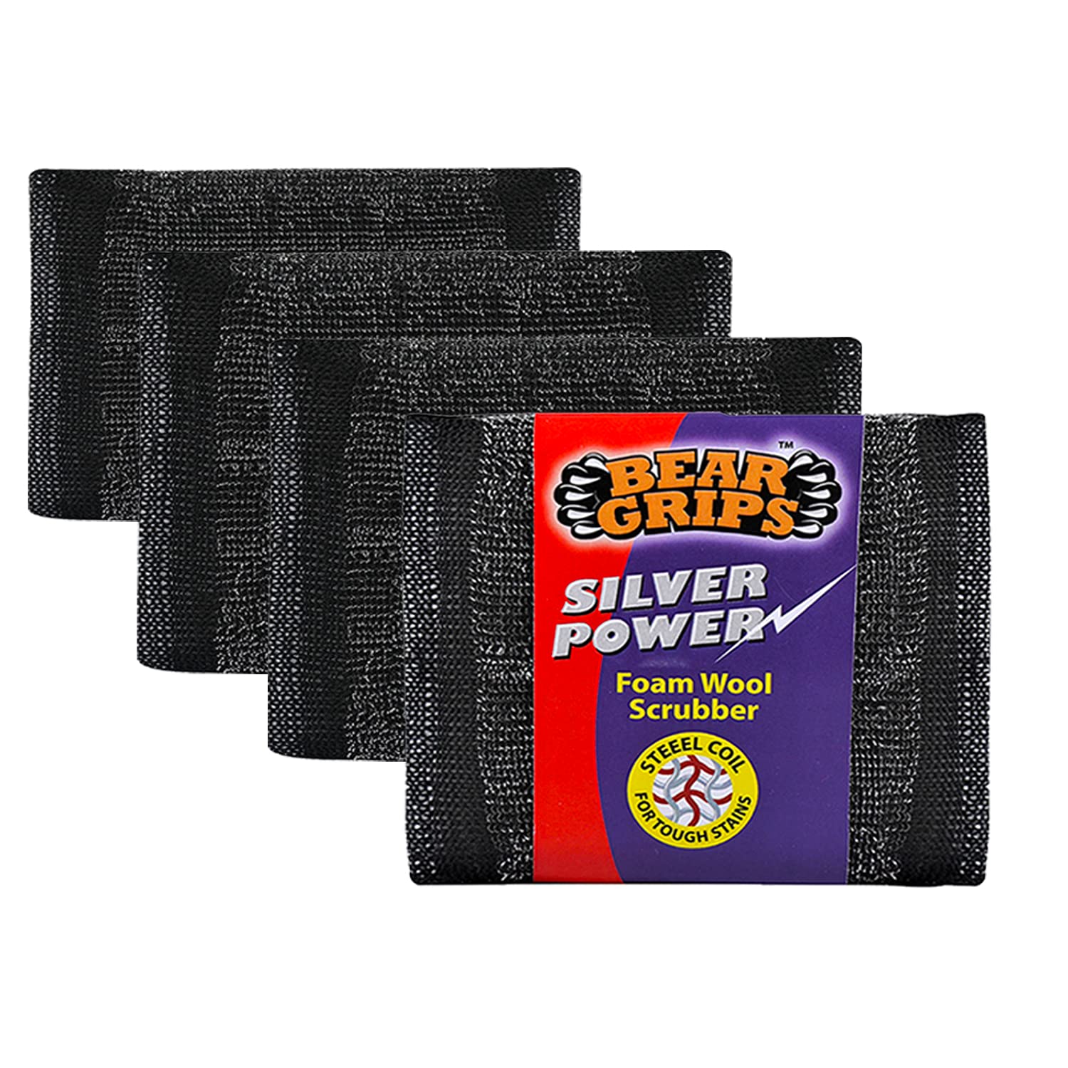 BEAR GRIPS Silver Power Foam/Sponge Wool Scrubber with Steel Loops for Tough Oily Stains Dish Wash Scrub - Pack of 4-image-29