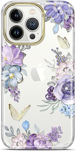 JIAXIUFEN Funda transparente compatible con iPhone 12 Pro iPhone 12 con purpurina y diseño de flores protectoras, a prueba de golpes, delgada, de