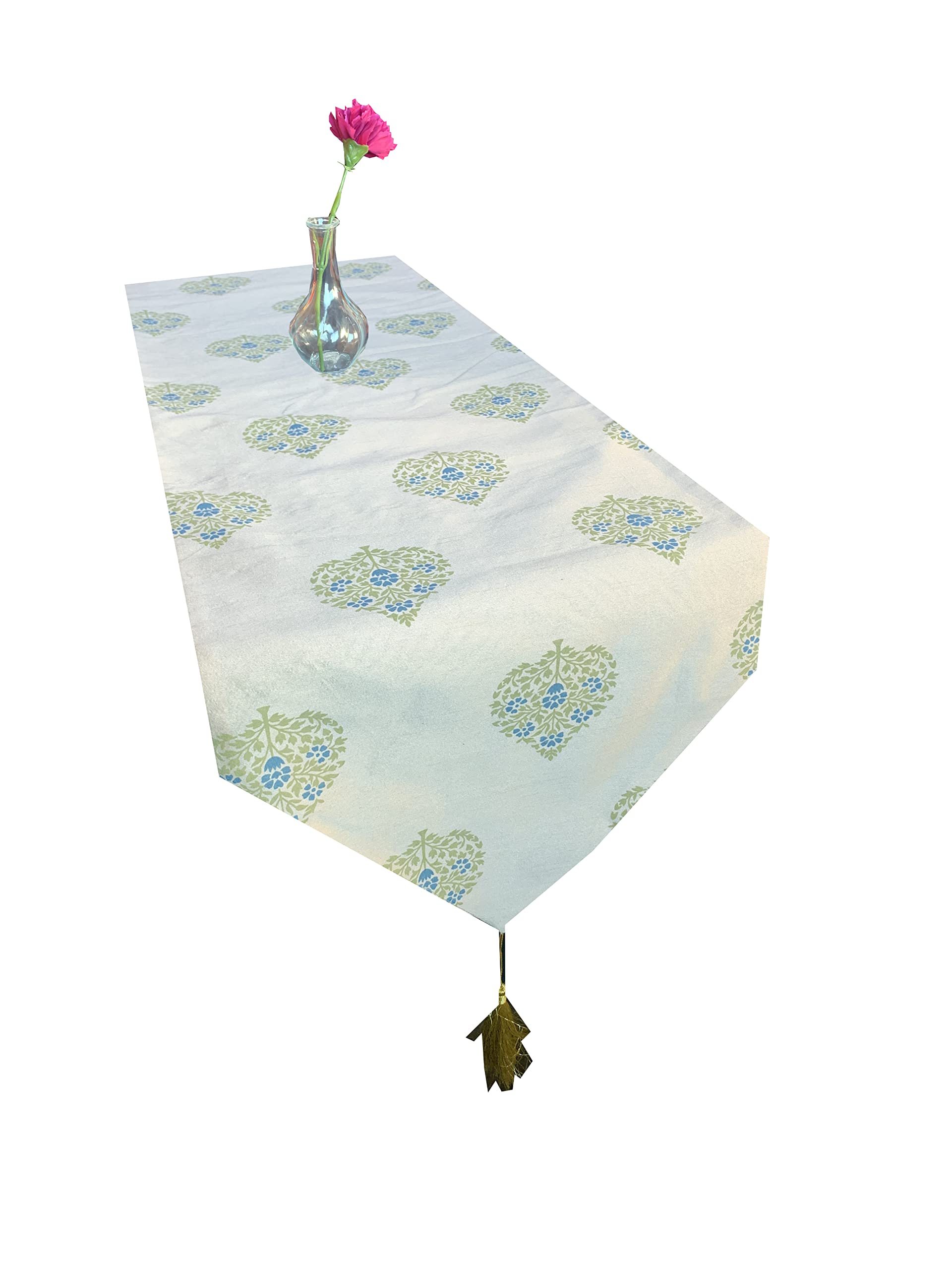Pink parrot Dupian Silk Printed mutlicolour 12x72 inch Table Runner 1pc-( White Base)