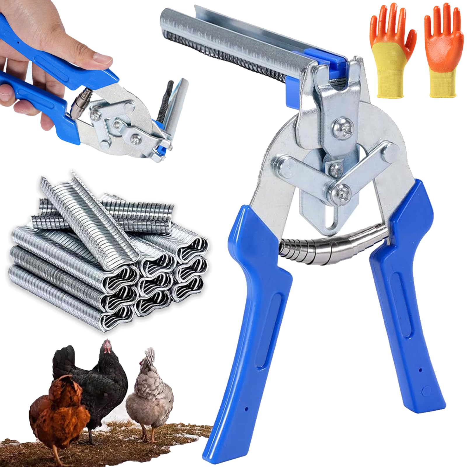 Llelemamo A Type M Nail Ring Pliers With M Hog Rings, Professional Hog Ring Pliers Tool For Fencing, Nimal Pet Cage Building, Wire Mesh & Chicken Coop (With 600Pcs) (A)
