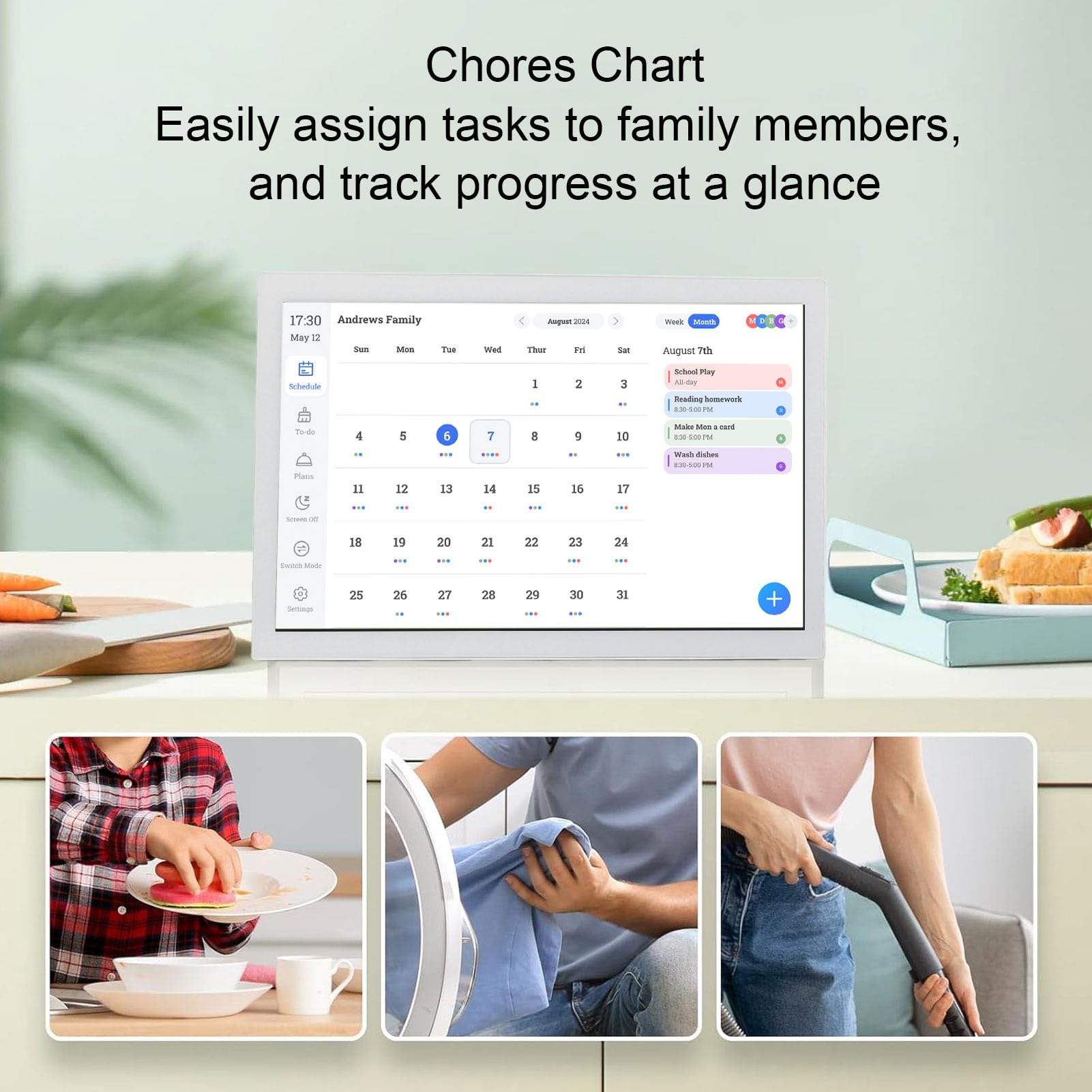 21,5-Zoll-Digitalkalender, Multifunktionaler Planer mit Interaktivem Touchscreen für Familienpläne, Essensplanung, APP-Steuerung, Mobile Synchronisierung (EU-Stecker)
