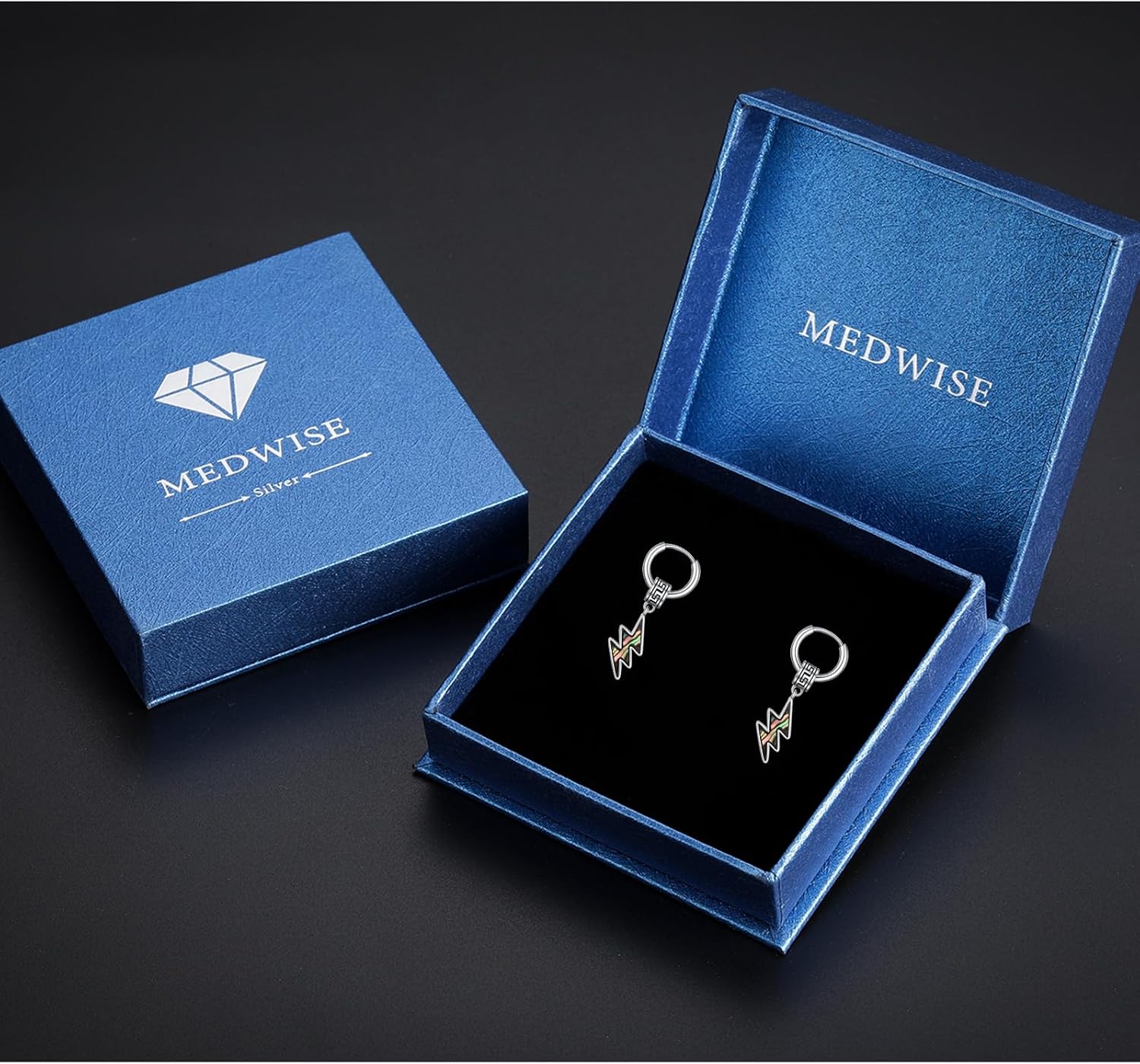 MEDWISE Viking Lightning Bolt Hoop Earrings for Men Women, 925 Sterling Silver Abalone Shell Dangle Huggie Earrings, Norse Punk Gothic Jewelry, Unisex Statement Gift - Image 7