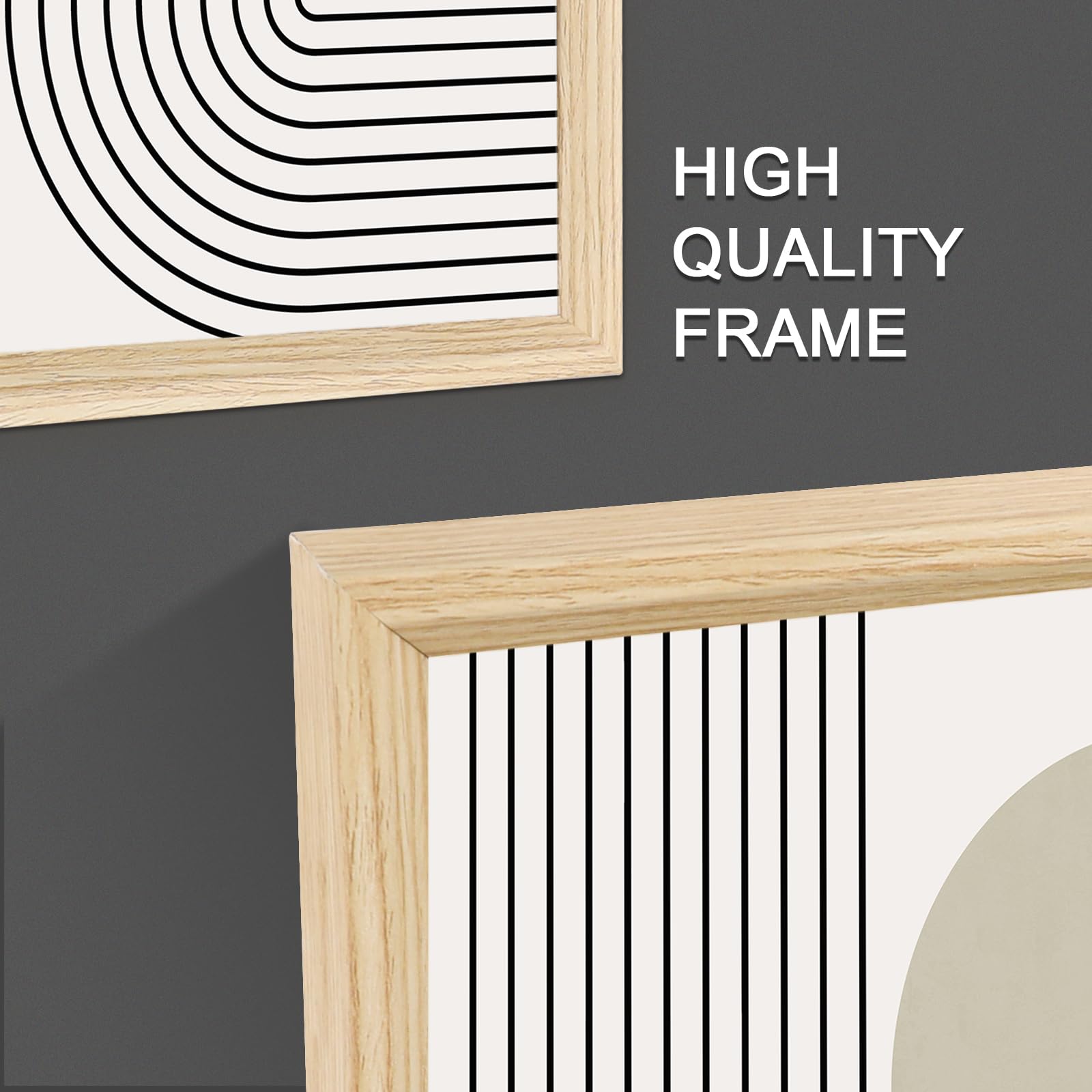 3 Pcs Wooden Framed Canvas Wall Art Set Bohemian Sage Green Canvas Prints Poster Geometric Line Beige Green Pictures for Living Room Bedroom Dinning Room Hallway Stairs Wall Decor 30x40cm x3pcs — view 530