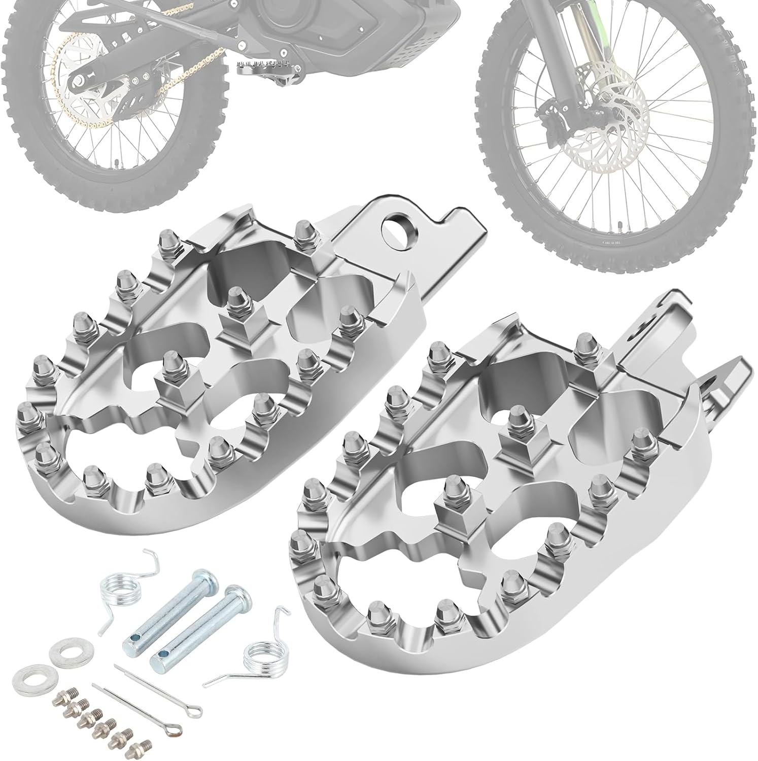 Motorcycle Foot Pegs Footpegs Wider Rest Pedal CNC for 72V Rawrr Mantis X Mini R/R17 48V Mantis Mini Pup Electric Dirt Bike Silver