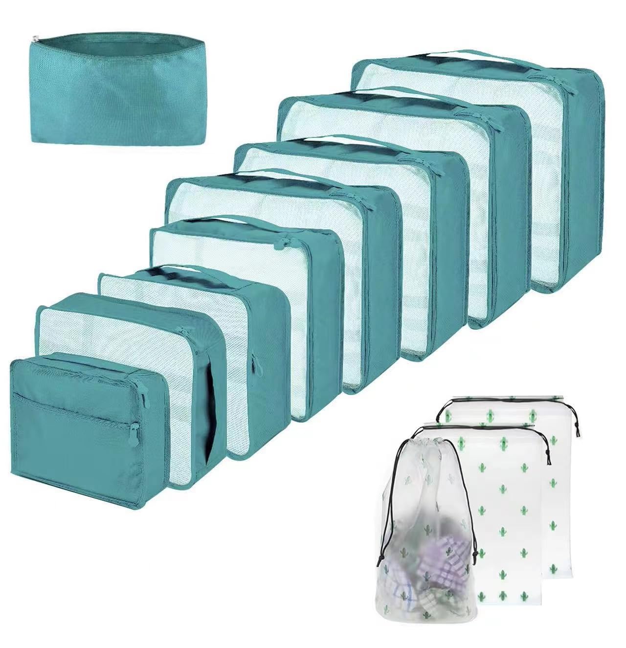 12 cubos de embalaje grandes para maletas, varios tamaños, bolsas organizadoras de maletas, bolsas organizadoras de equipaje ligeras e impermeables, azul celeste, L