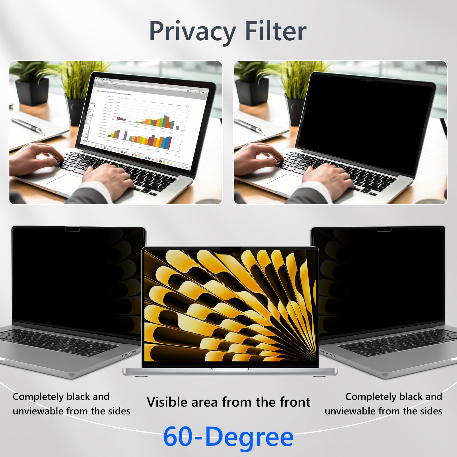 Magnético Filtro de Privacidad para MacBook Air 15 Pulgadas M5/M4/M3/M2 (2026/2025/2024/2023), Privacy Anti Luz Azul Antiespía Protector de Pantalla de Privacidad para MacBook Air 15.3" M5