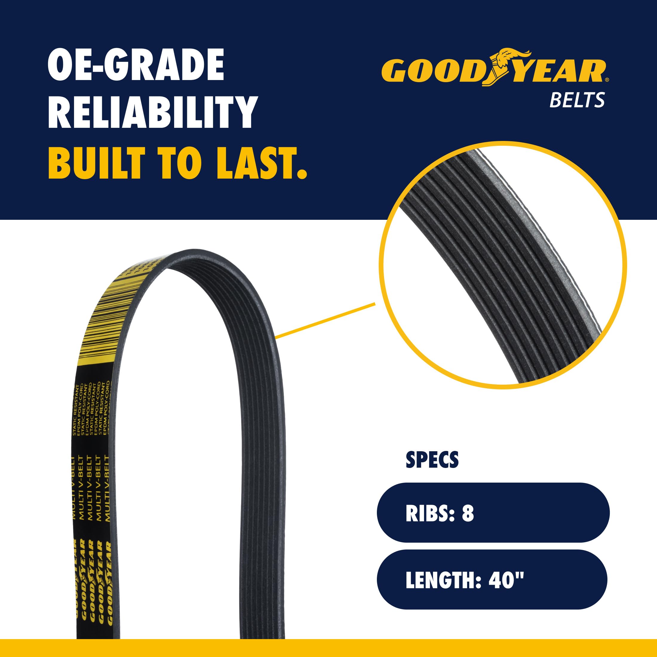 Goodyear Belts 1080400 - Cinturón serpentino, 8 varillas, 40 pulgadas de longitud