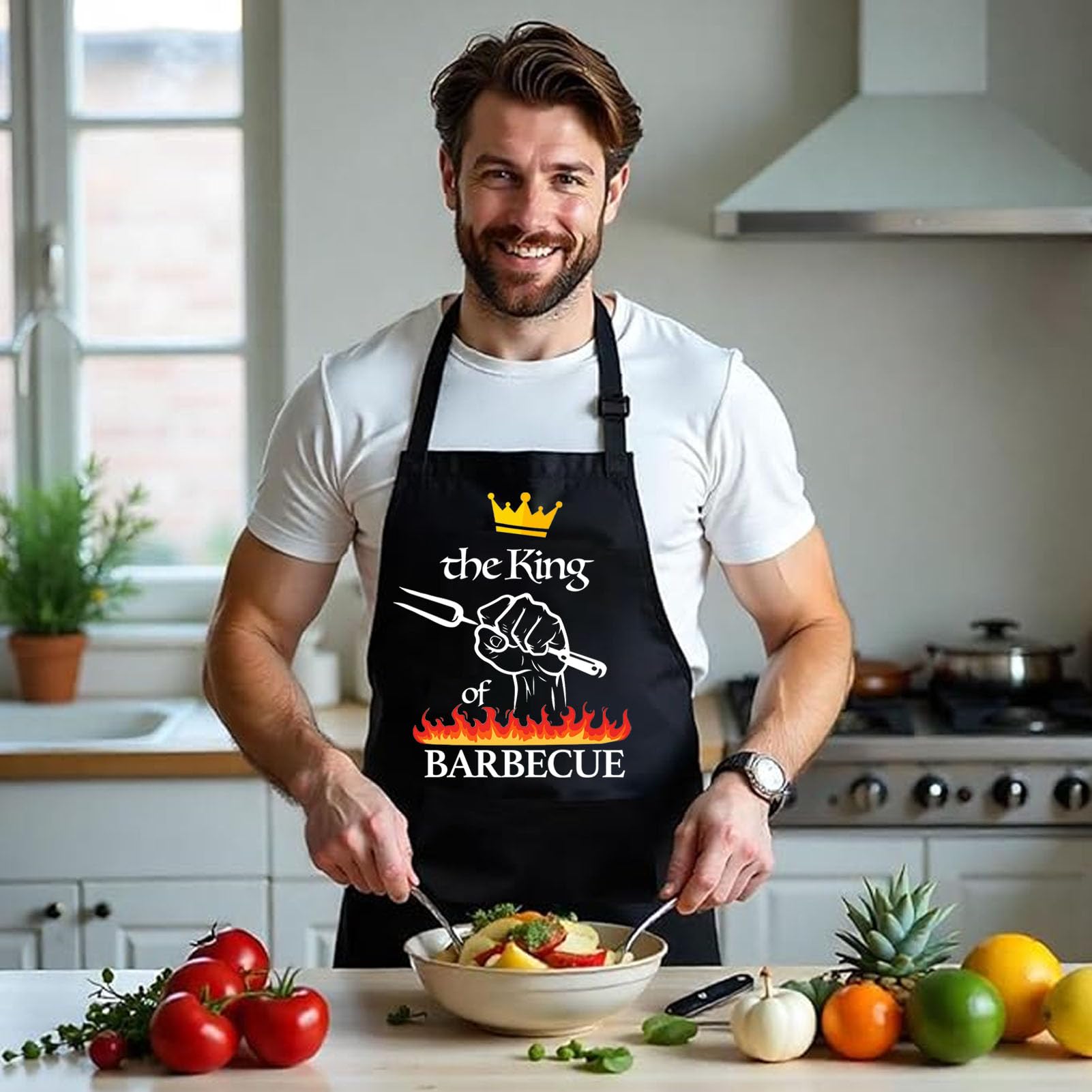 WGIJXA Delantal Cocina Barbacoa Hombre Personalizado, Delantal Barbacoa Hombre Divertido Negro Profesional, Mandiles de Cocina gracioso 2 Bolsillo - 2