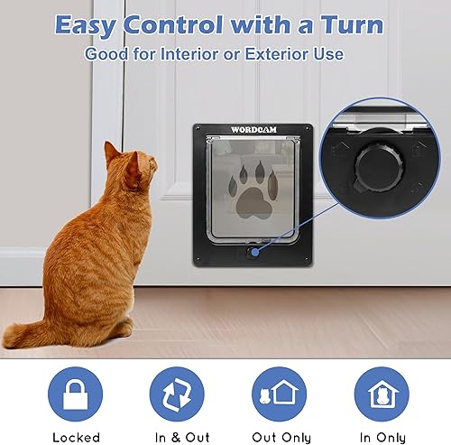 Miniatura 2 de Wordcam Puerta grande para gatos (tamaño exterior 10.7 x 9.5 pulgadas), puerta de gato robusta para puertas interiores exteriores, puerta con solapa