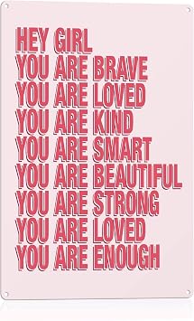 Kids Affirmations Wall Art - You Are Brave, Loved, Kind, Smart, Beautiful, Strong, Worthy, Enough - Girly Posters Inspirational Wall Art for Nursery, Bedroom, Playroom Decor Metal Sign - 8x12 in