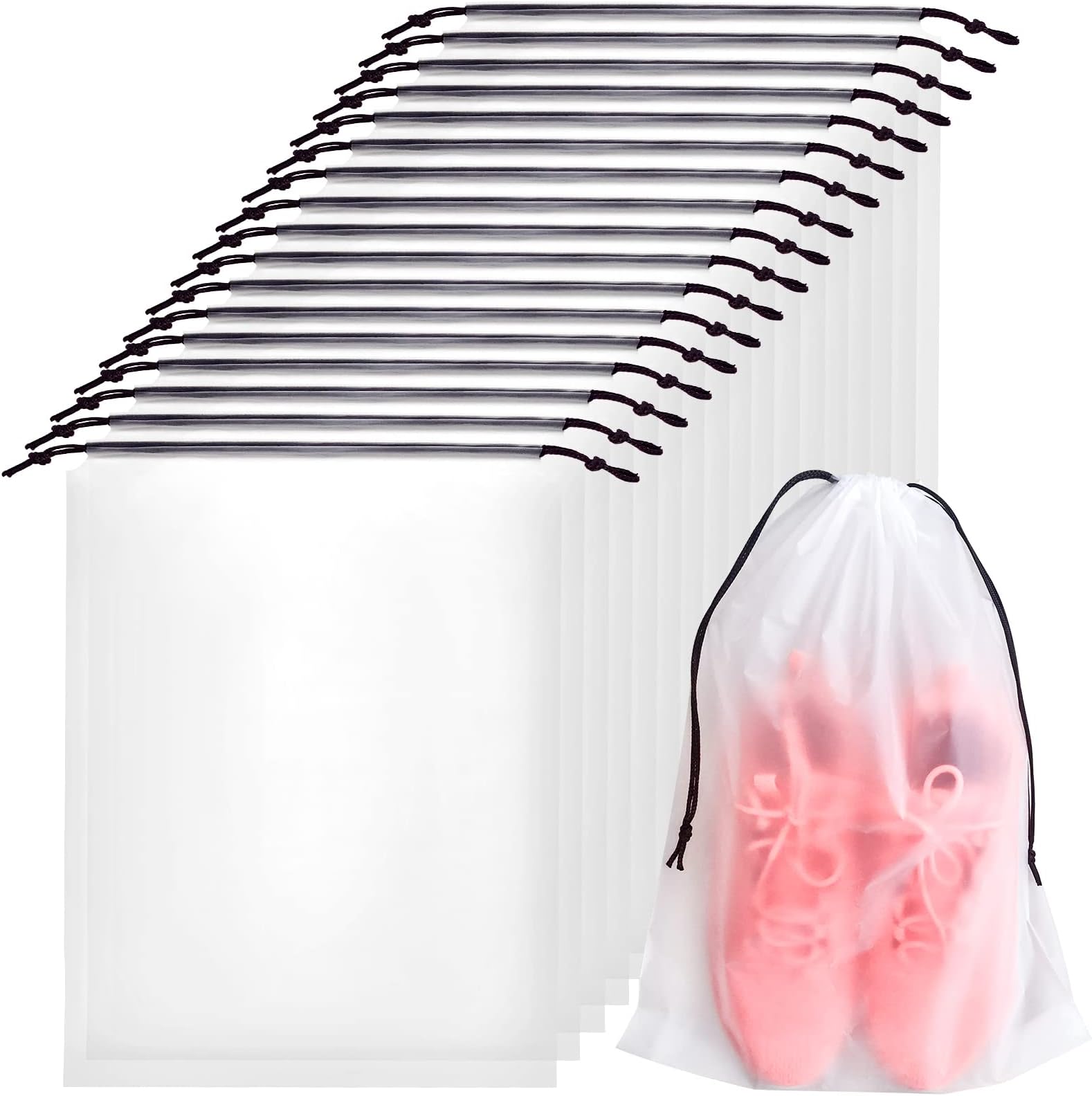 50 Pcs Translucent Travel Shoe Bags,Large Clear Shoe Bags for Storage,Protable Shoes Pouch Storage Organizers with Rope,Clear Drawstring Dust Bags for Packing,Men and Women, Clear, Travel Bag