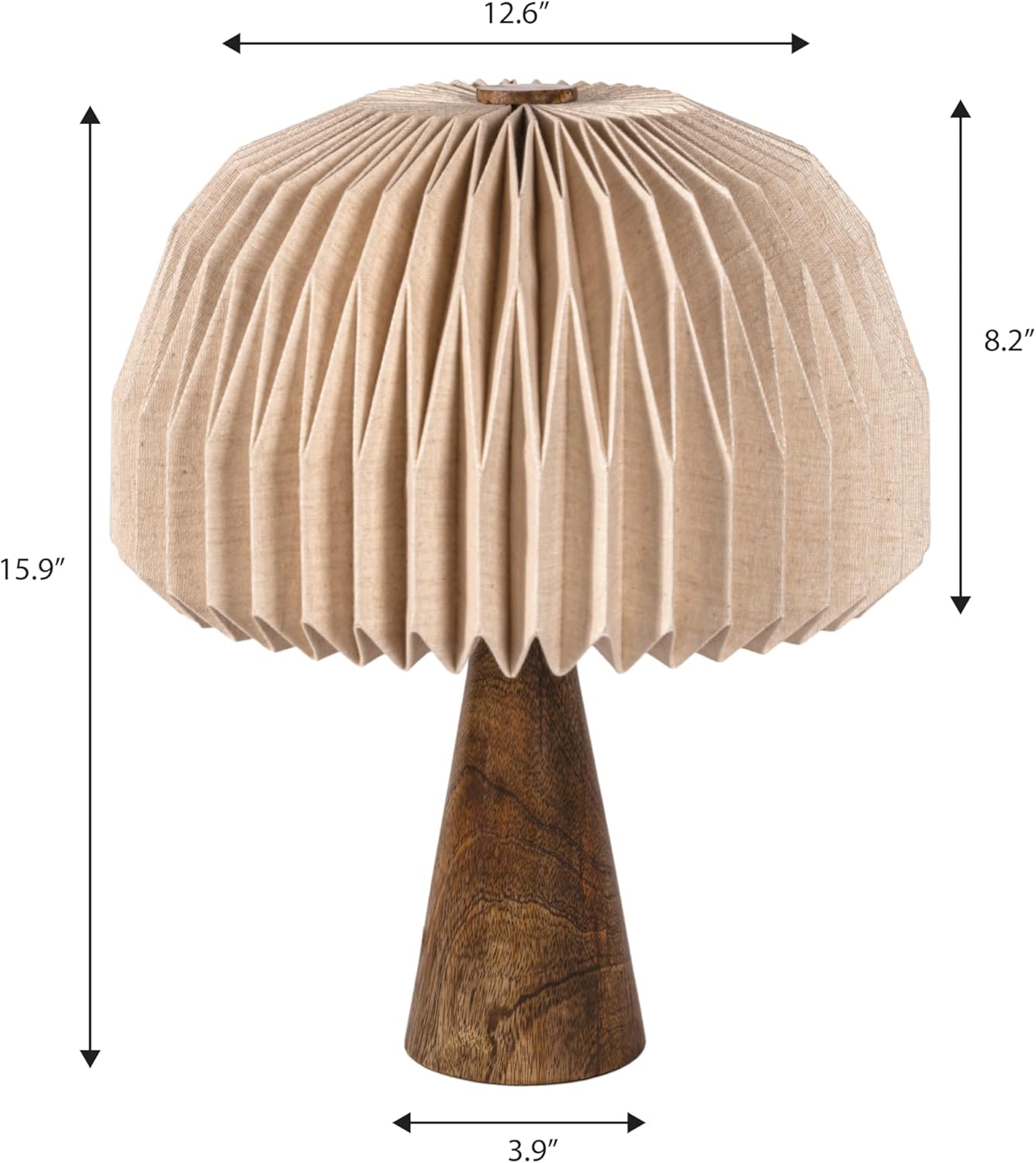 JONATHAN Y 16" Natural Modern Mushroom Accent LED Table Lamp for Bedroom Living Room, Minimalist Bedside Nightstand Light with Pleated Paper Shade, Mango Wood Base (JYL9106B)
