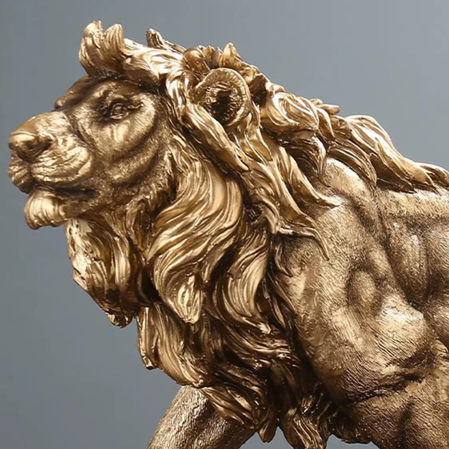 Statua di leone in resina, da collezione, 37 cm, scultura per casa, soggiorno, veranda, scrivania (oro, 37 x 10 x 18 cm)