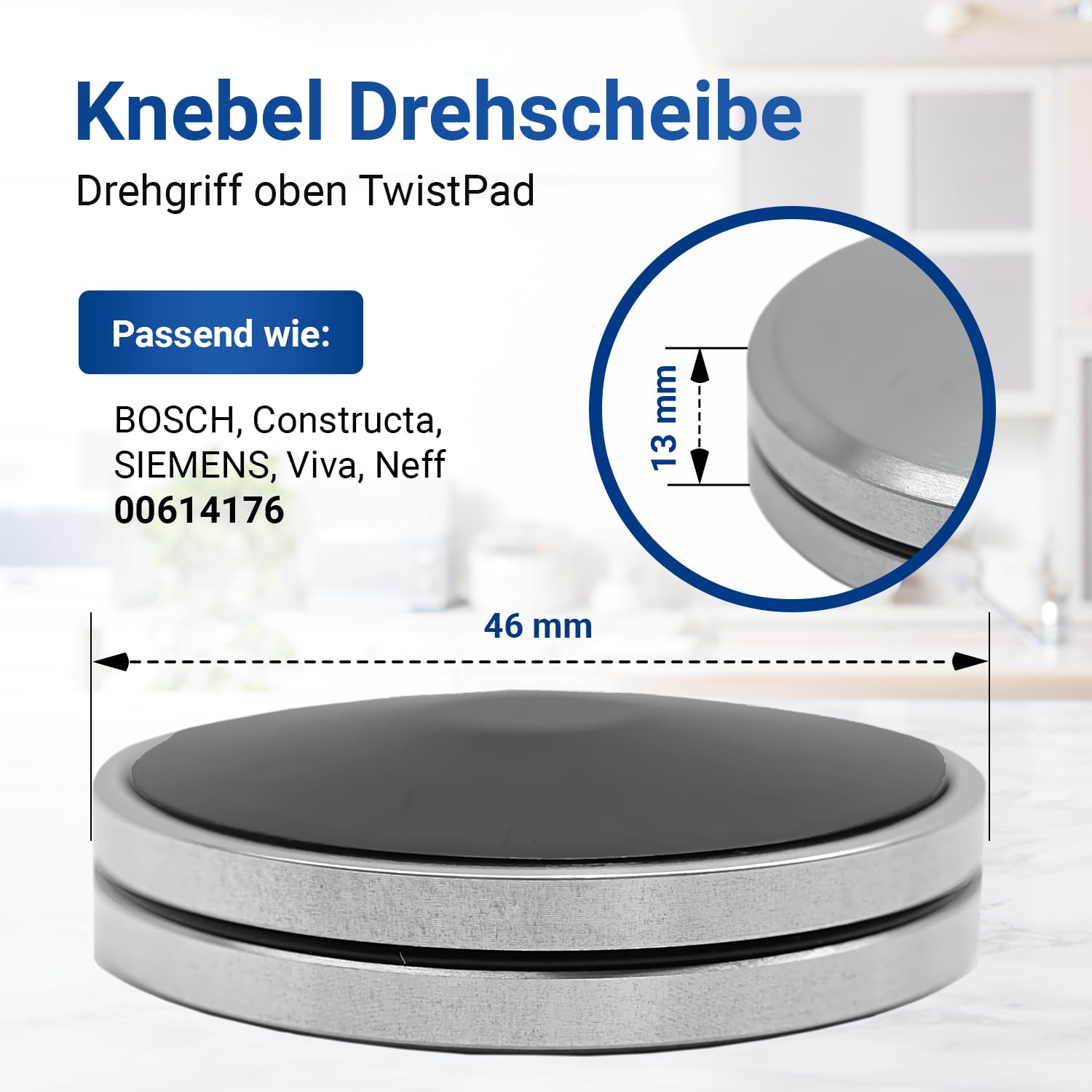 VIOKS TwistPad Knebel Kochfeld Ersatz für Bosch Siеmens 00614176 614176 | Drehscheibe Magnet Tipp-Pad Drehknopf Drehgriff, zur Sensorbedienung auf dem Herd Oben